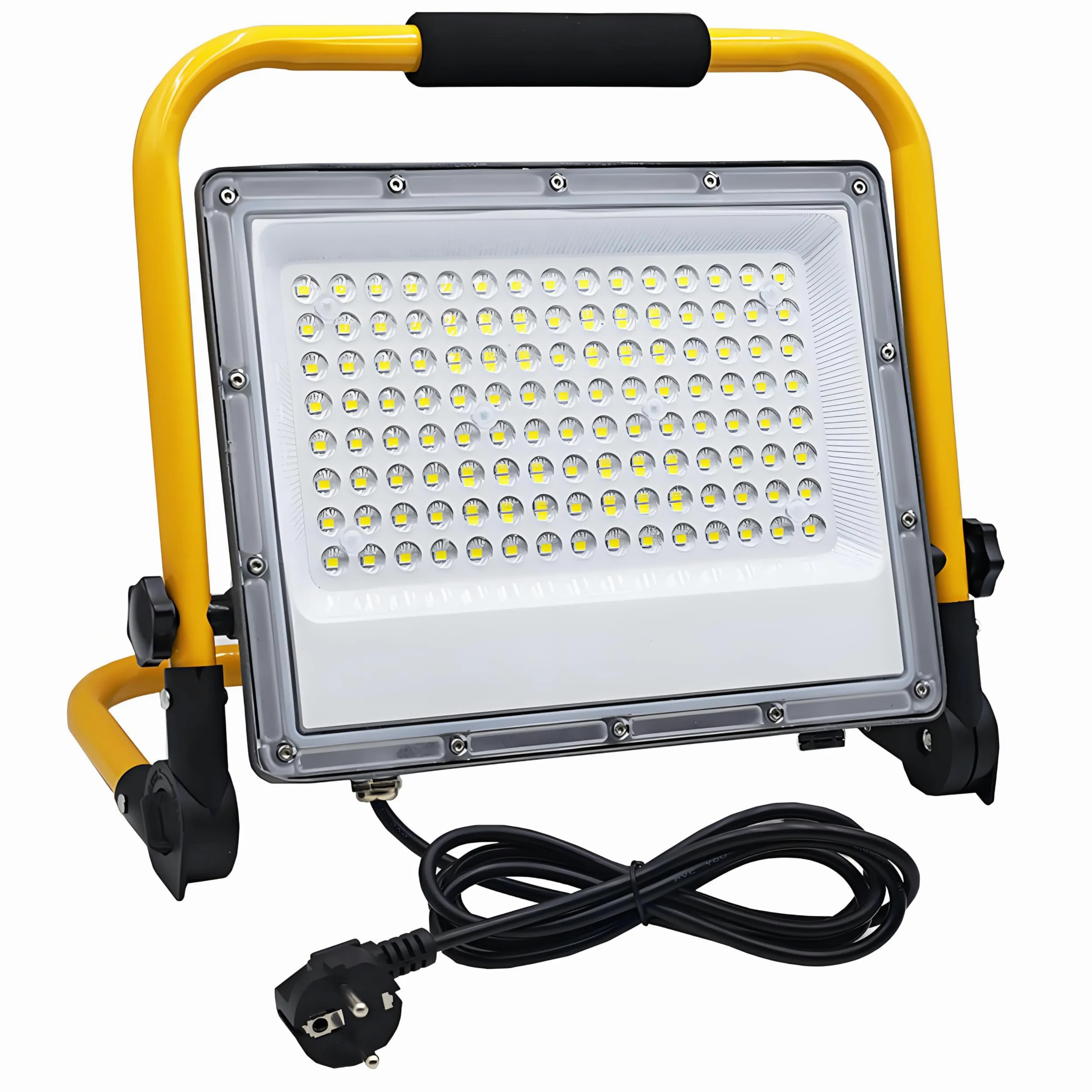 100W Projecteur LED Chantier avec 2M Câble, Tkdaksy Lampe Chantier avec Prise, Projecteur Chantier Led Lampe 10000LM, IP66 Étanchéité, 6500K,Support Pliable Portable, pour Ateliers, Chantiers, Garages