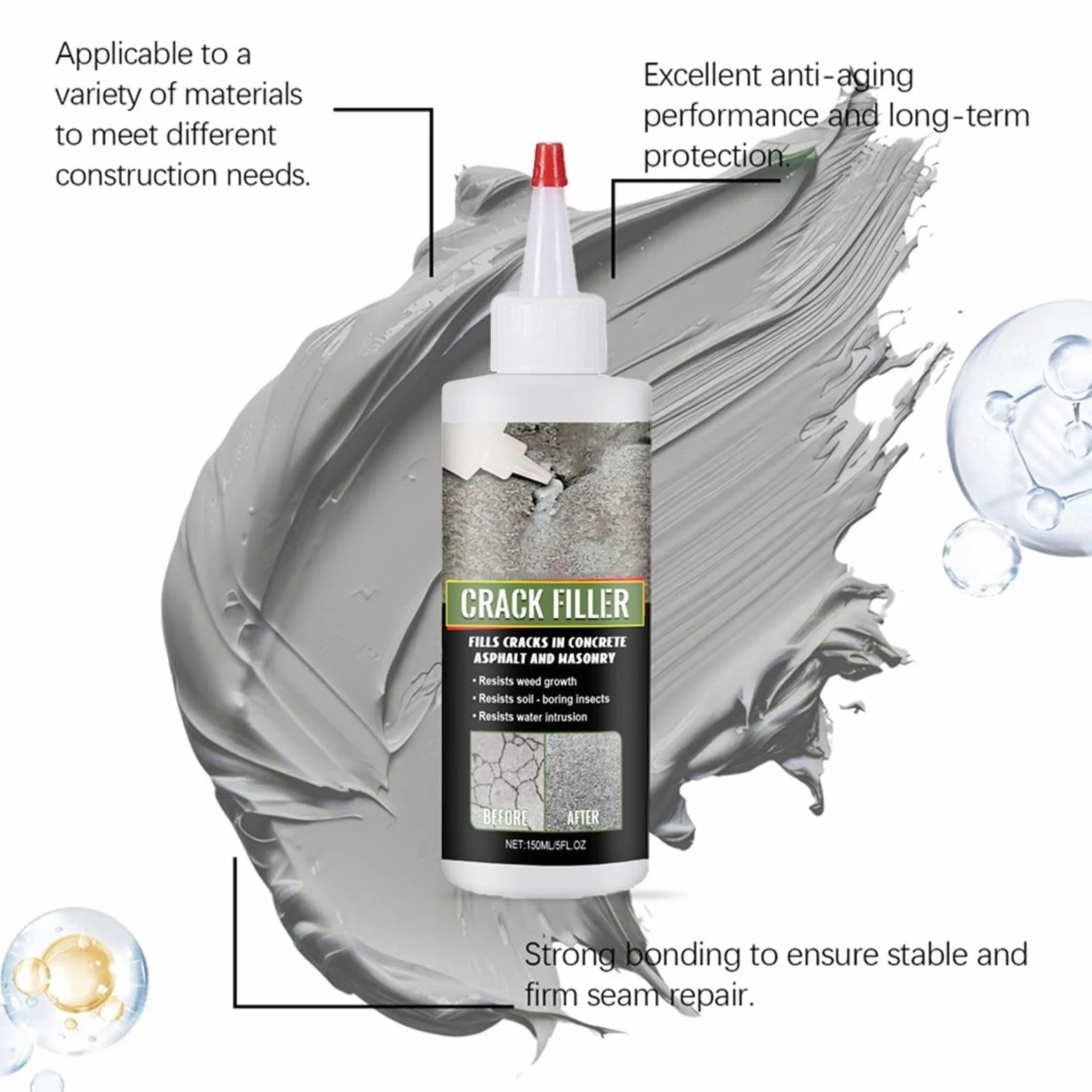 Magic Crack Filler Asphalt Black 2 lb, entièrement chargé d'asphalte et de fer à lisser. Installation facile, granulation, montage et bricolage (3)