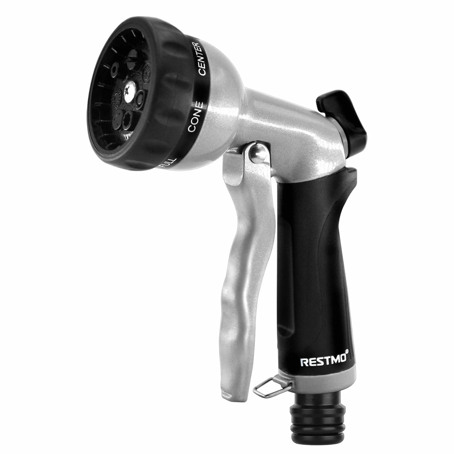 RESTMO Pistolet d'arrosage de Jardin Métal Pulvérisateur de Tuyau 7 Modèles Débit d'eau Réglable Noir