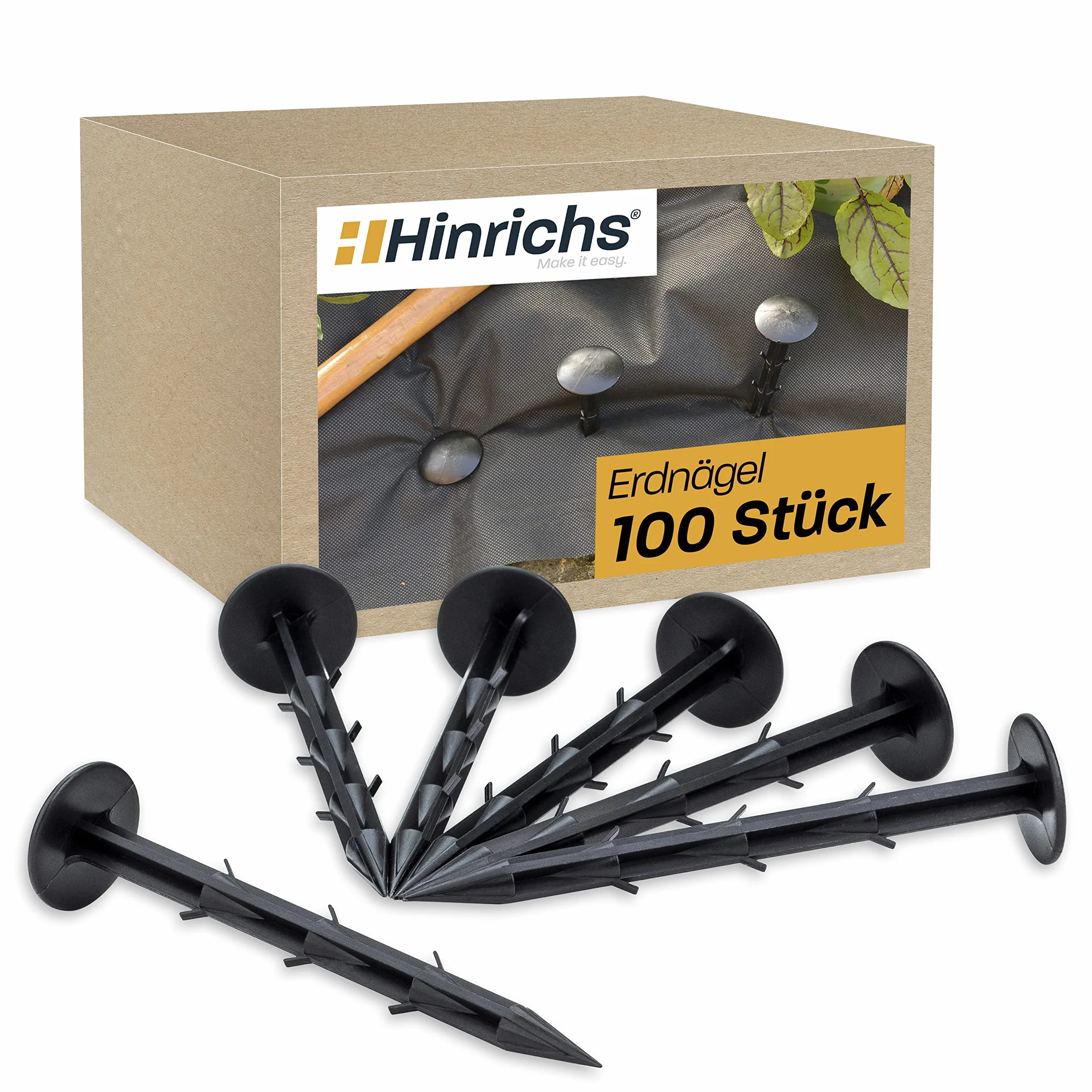 Hinrichs Piquets de Jardin 100 Pièces - Sardines de Fixation Extra Fort 6 Barbes 14,5 cm 35 mm