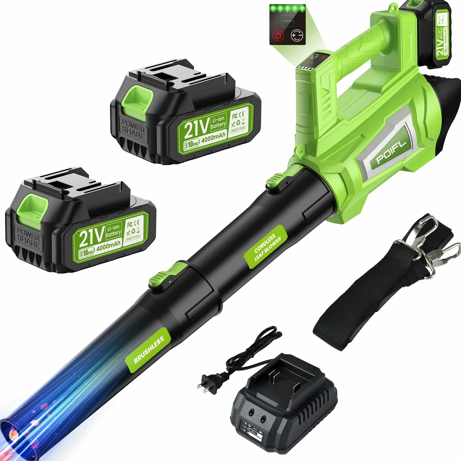 Souffleur de Feuilles sans Fil 1200W, 780 m³/h, 245 km/h, 2x4000 mAh