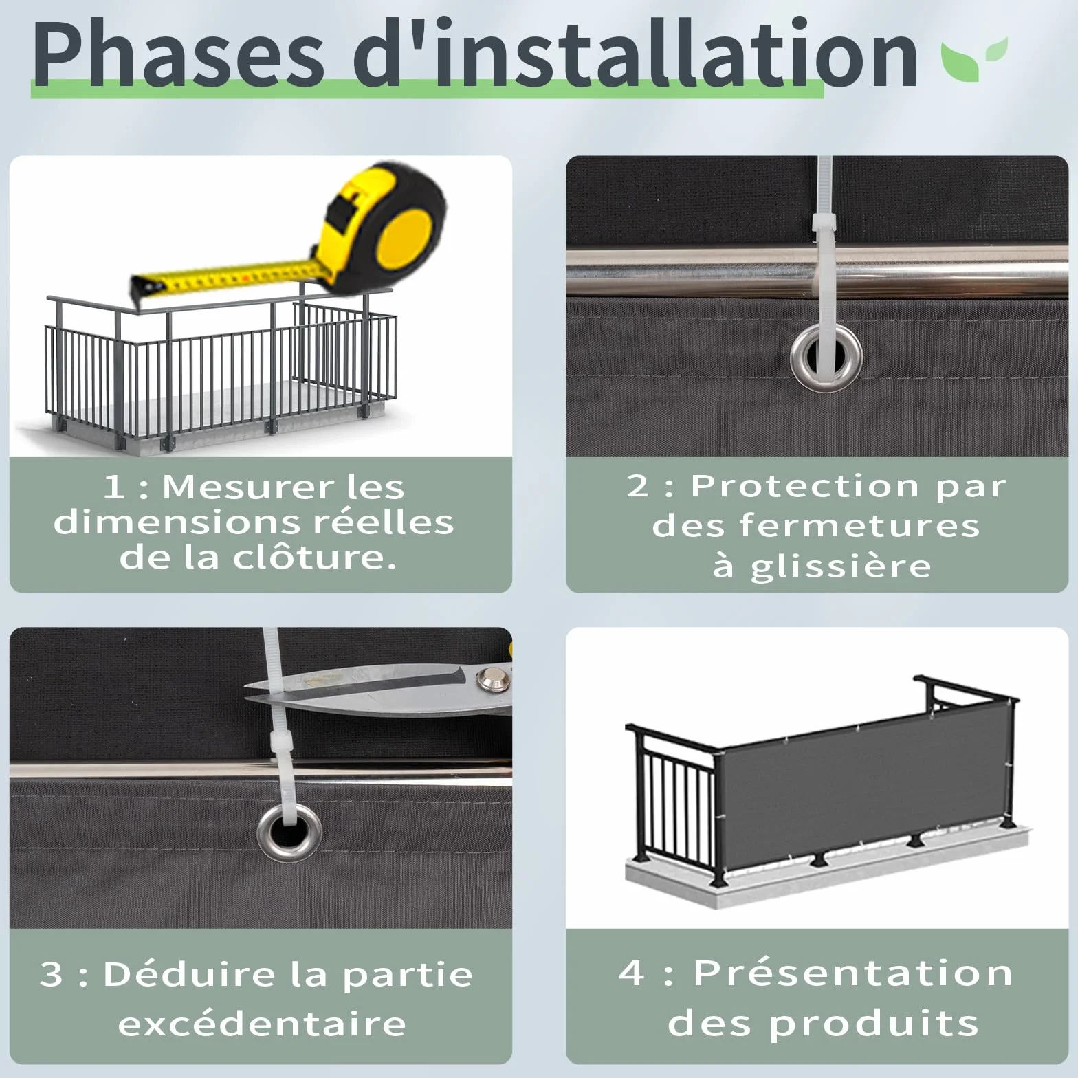 Brise Vue Balcon 100x300cm Imperméable Protection UV Opaque Résistant Vent avec Serre Câbles Anthracite