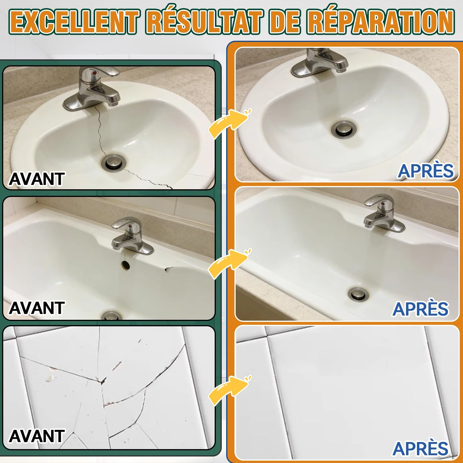 Kit Reparation Carrelage, Réparation Carrelages en fibre de verre pour la réparations des éclats, fissures, rayures et trous sur le carrelag, la porcelaine, la céramique et l'émail de baignoire