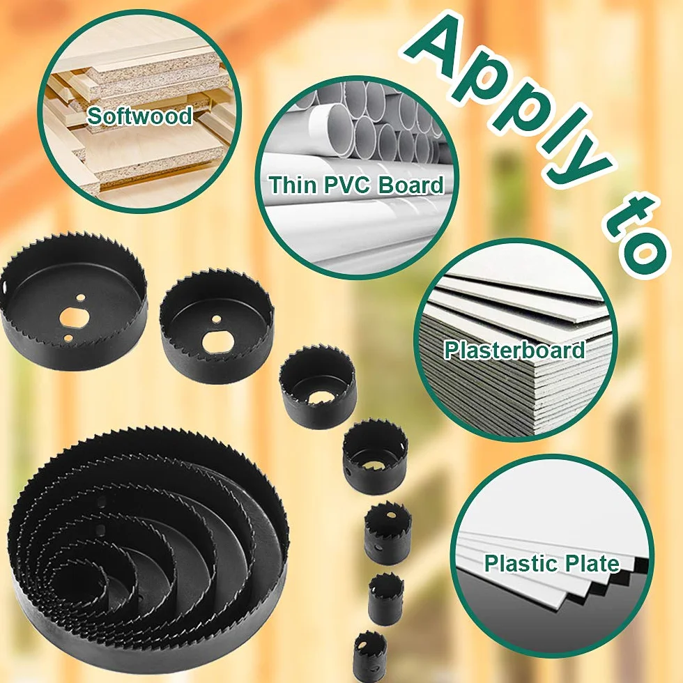 HYCHIKA Scie Trépan 19 Pièces - Set de Scie à Discoïdes 19-152 mm avec Mandrins et Accessoires, Adapté pour Couches de Liège, PVC et Plastique