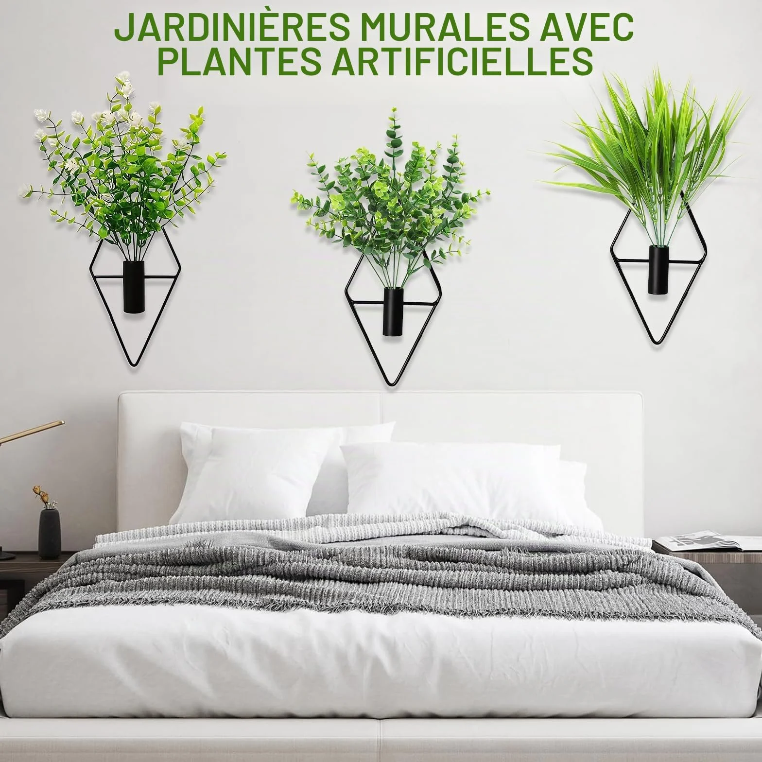 Jardinières Suspendues Artificielles avec Fleurs, Vases Muraux Plante Murale pour Décoration Bureau Jardin