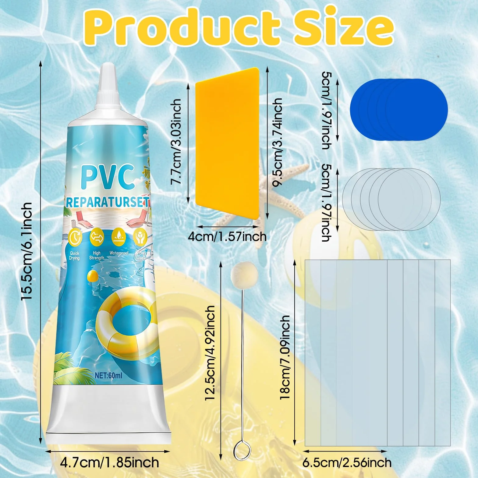Kit de Réparation Piscine Colle PVC Rustine Matelas Gonflable Étanche 60ml