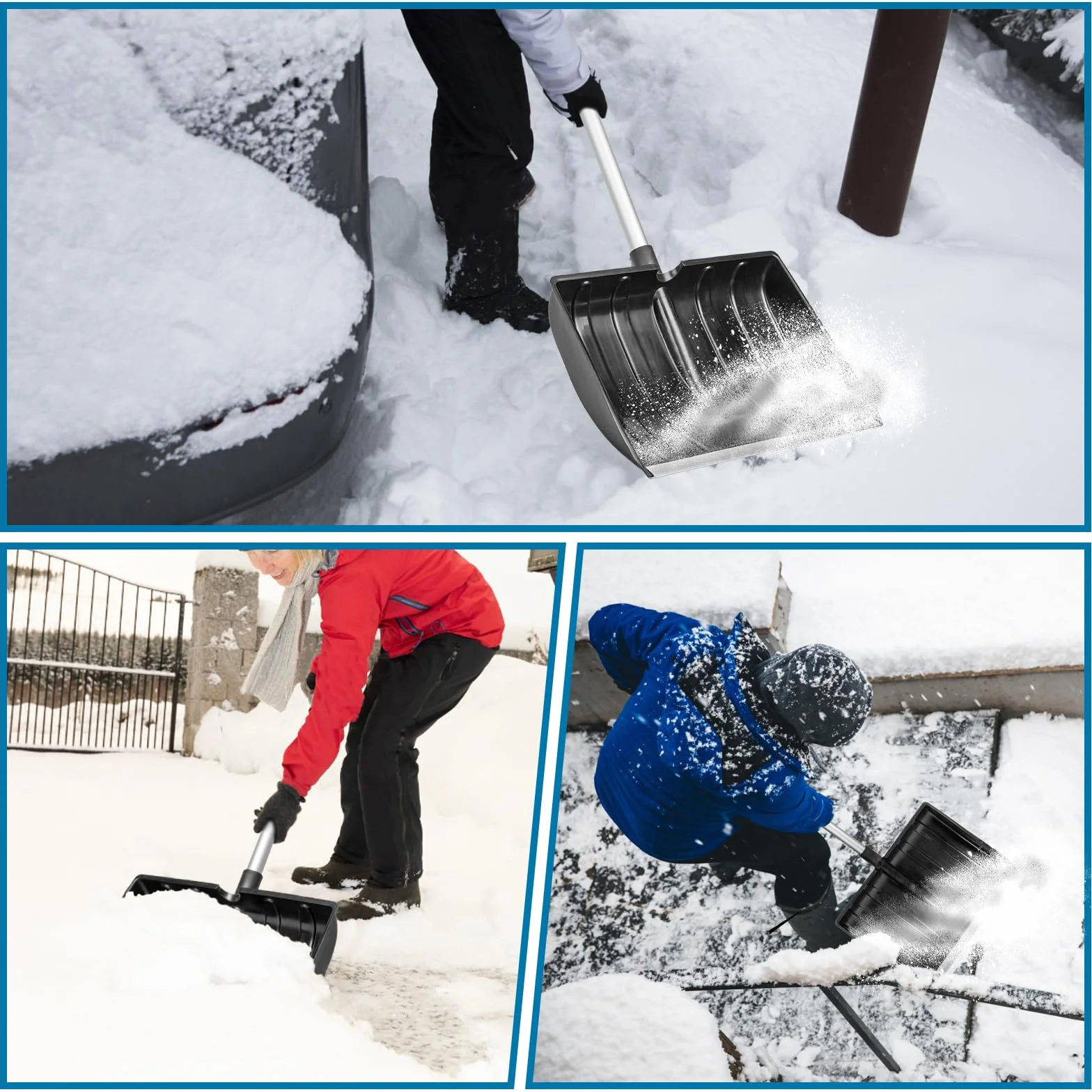 LESOLEIL Pelle à Neige réglable Portable 42cm Poignée en D pour Voiture Jardin Camping
