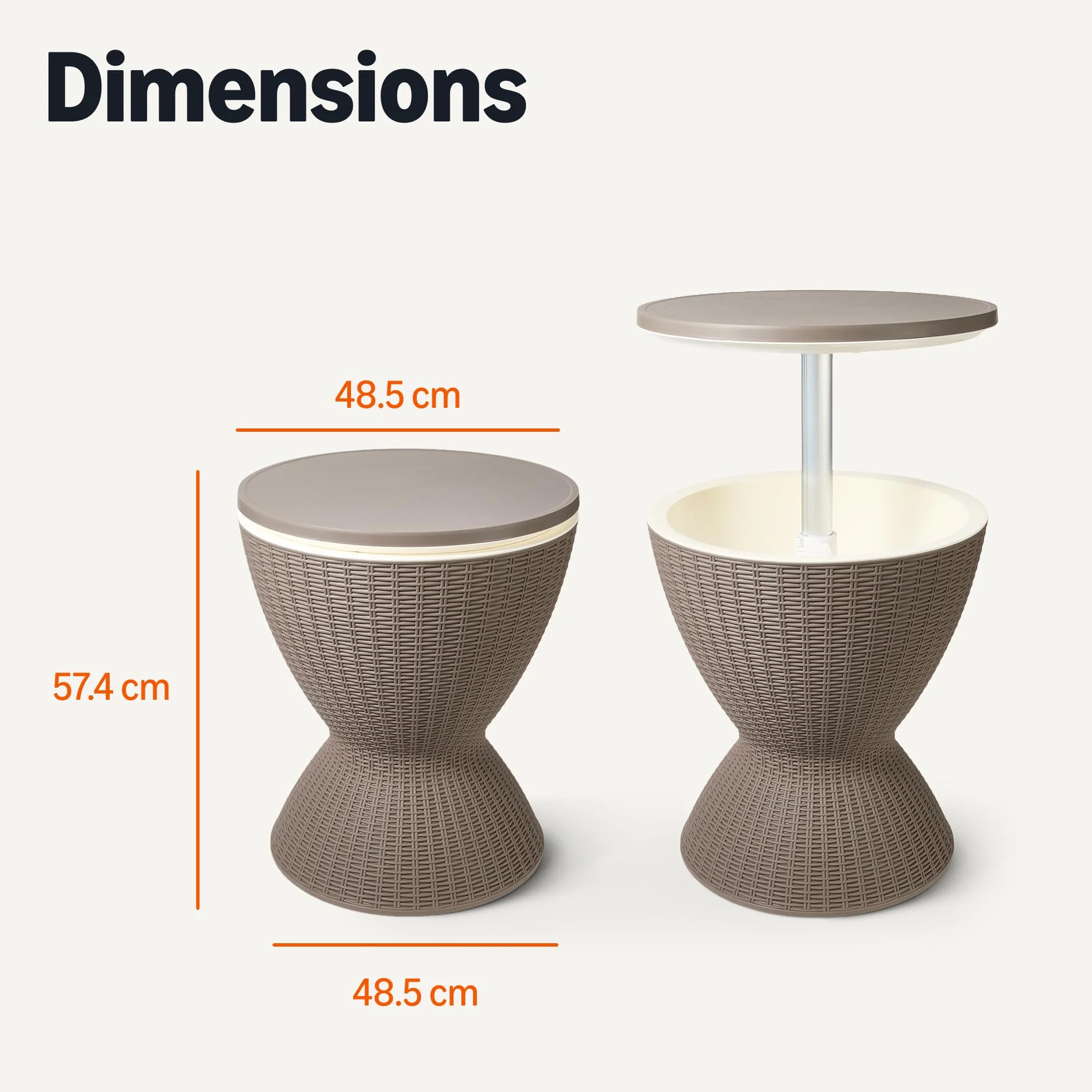 Amazon Basics Table De Bar pour Terrasse avec Glacière 30L, Osier, 48 x 48 x 57-82 cm, Marron