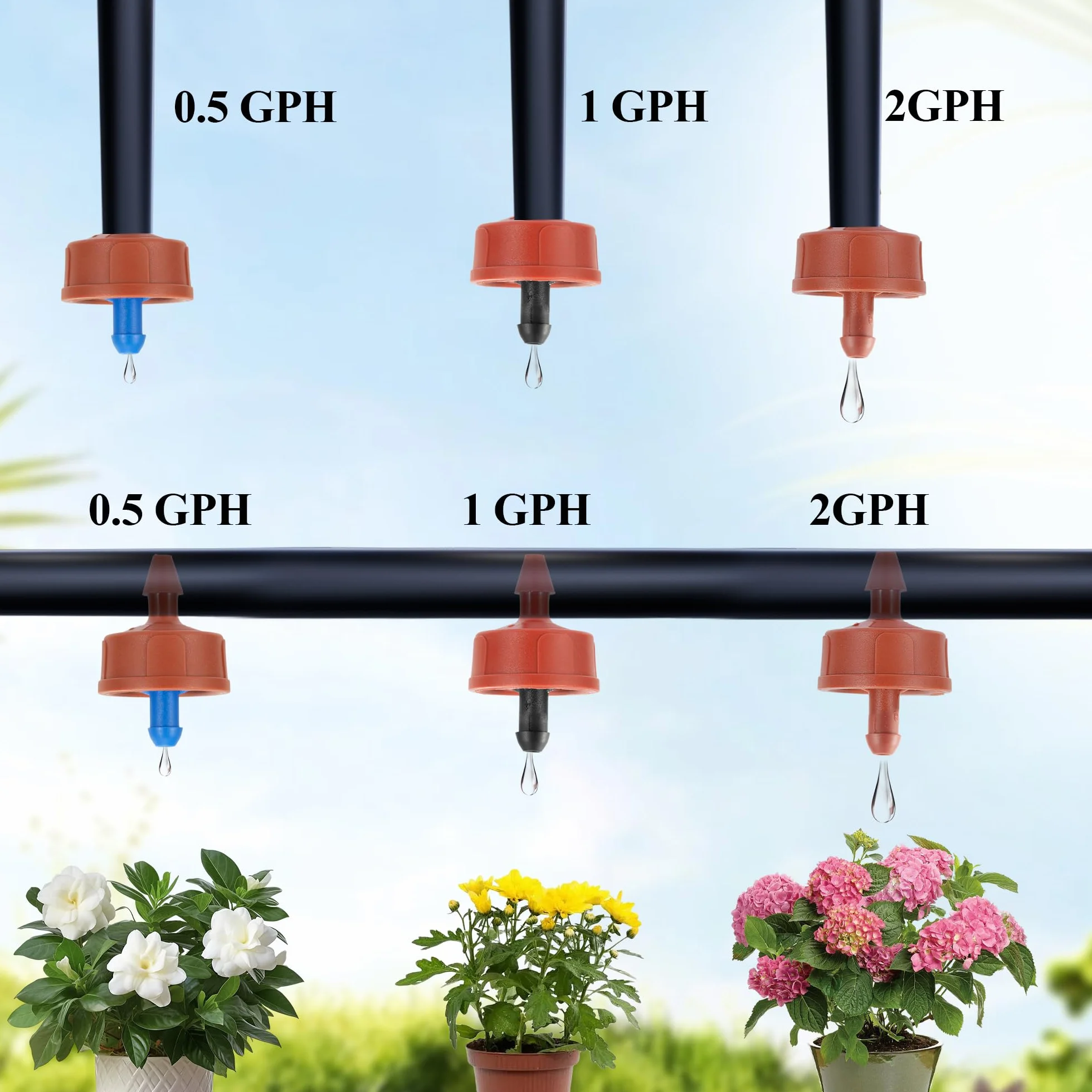 Émetteurs de compensation de pression 8 l/h, débit constant, sortie Barb, goutte-à-goutte, Lot de 60, pour tuyau 1/4", jardin