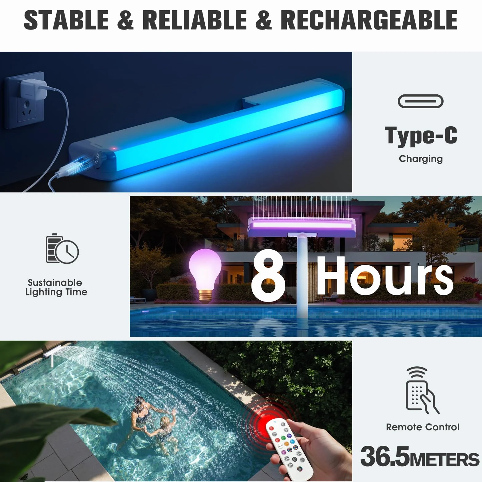 KingSom Fontaine Piscine Cascade Rechargeable avec Télécommande, Accessoires Piscine Hors Sol Creusées Réglable Violet