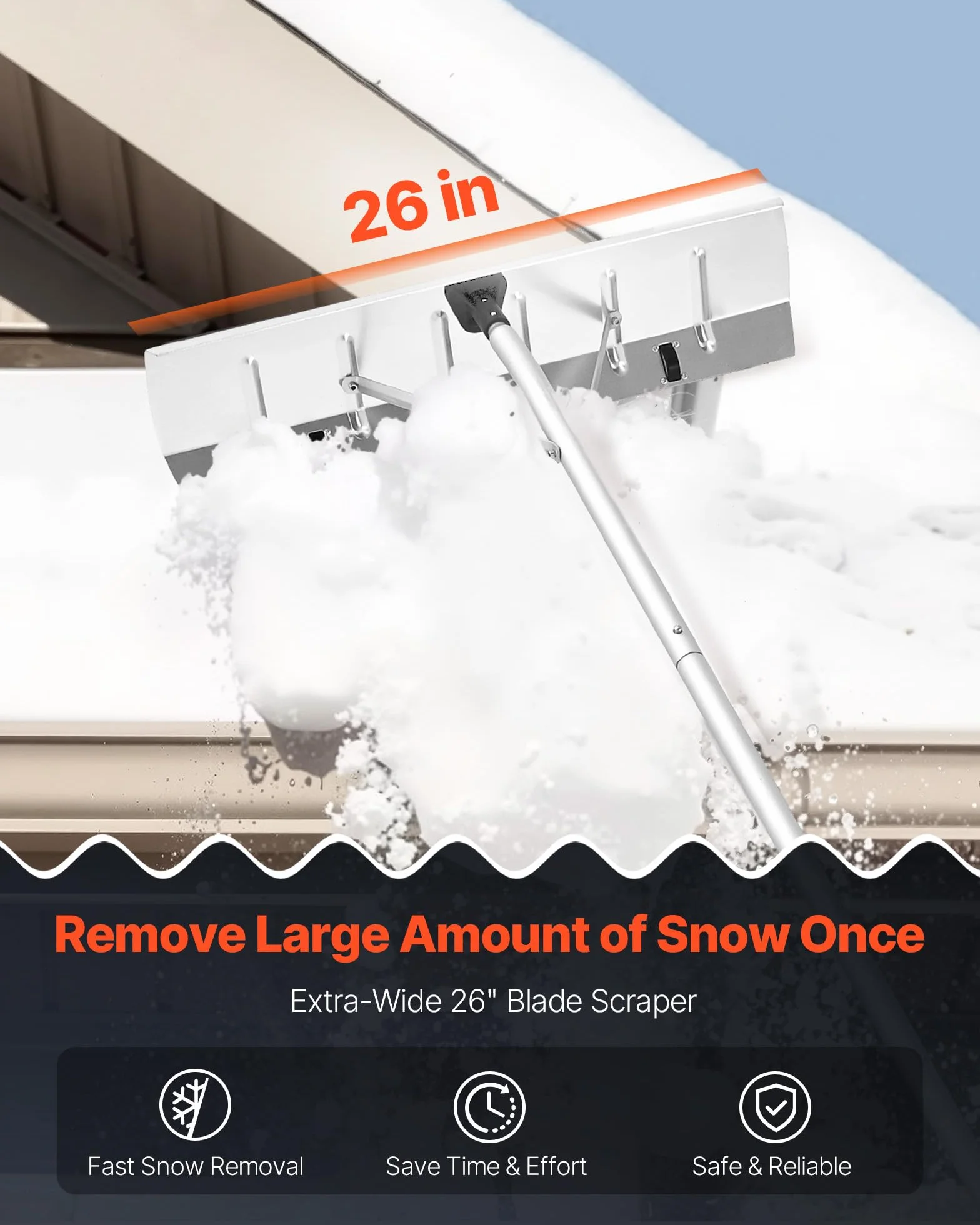VEVOR Râteau à Neige de Toit 66 cm Réglable 1,42-6,06 m Grattoir Aluminium Roues Poignée Antidérapante