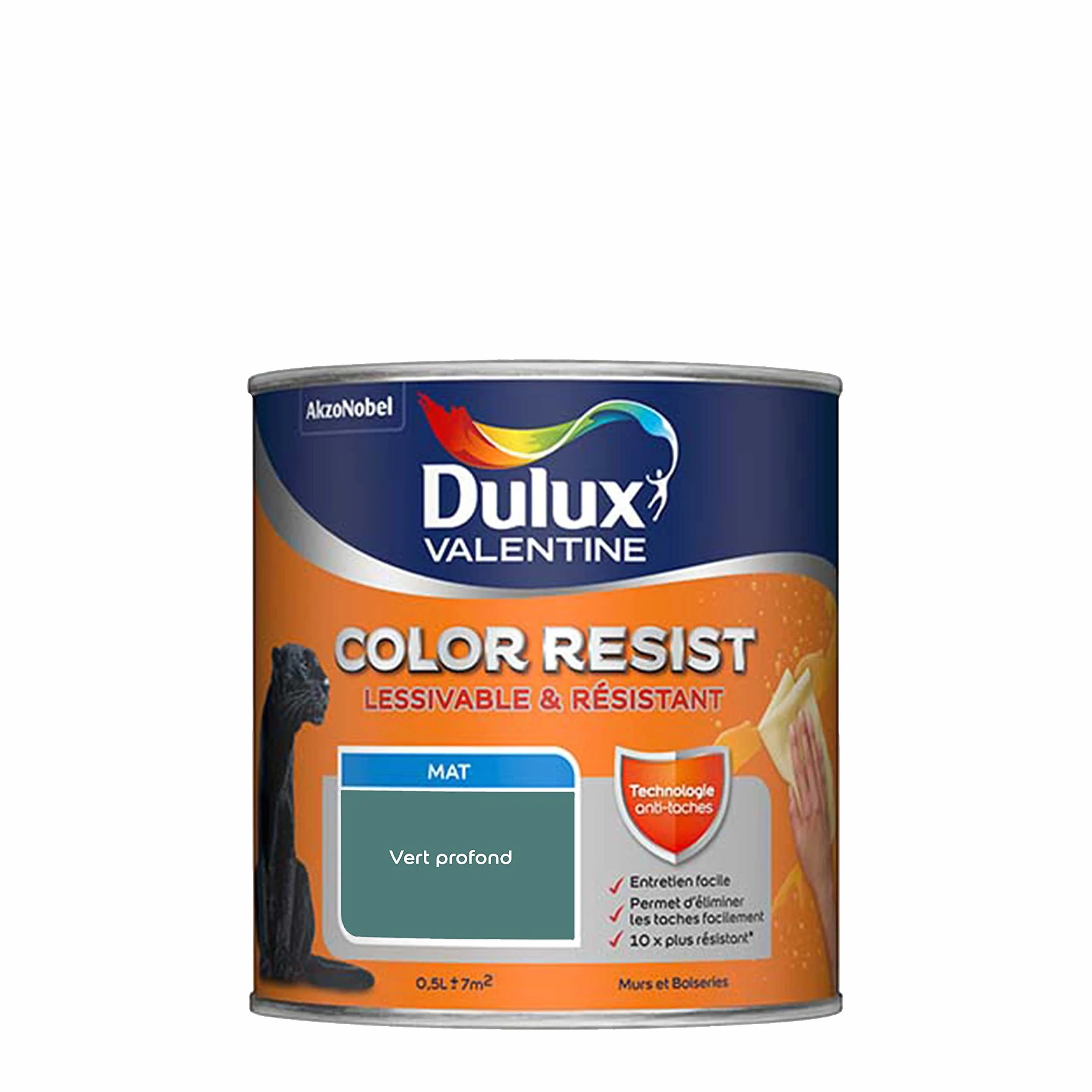 Dulux Valentine Color Resist Pièces à Vivre - Peinture Intérieure Murs, Plafonds, Boiseries - Lessivable et Résistante - Couleur : Vert Profond - 0,5 L