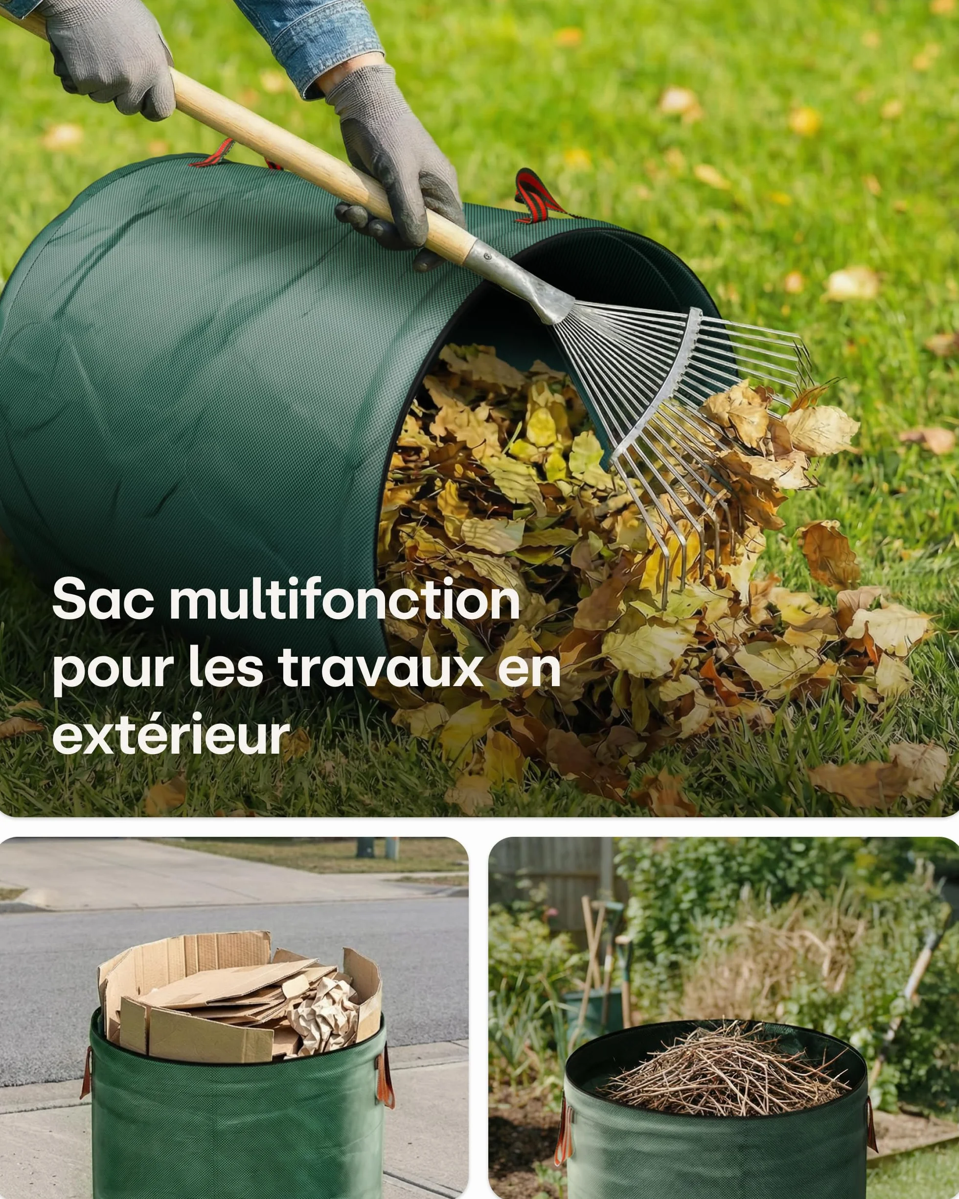 Sac Jardin Déchets Verts 500L avec Couvercle - Sac Jardinage Réutilisable 4 Poignées - Pliable