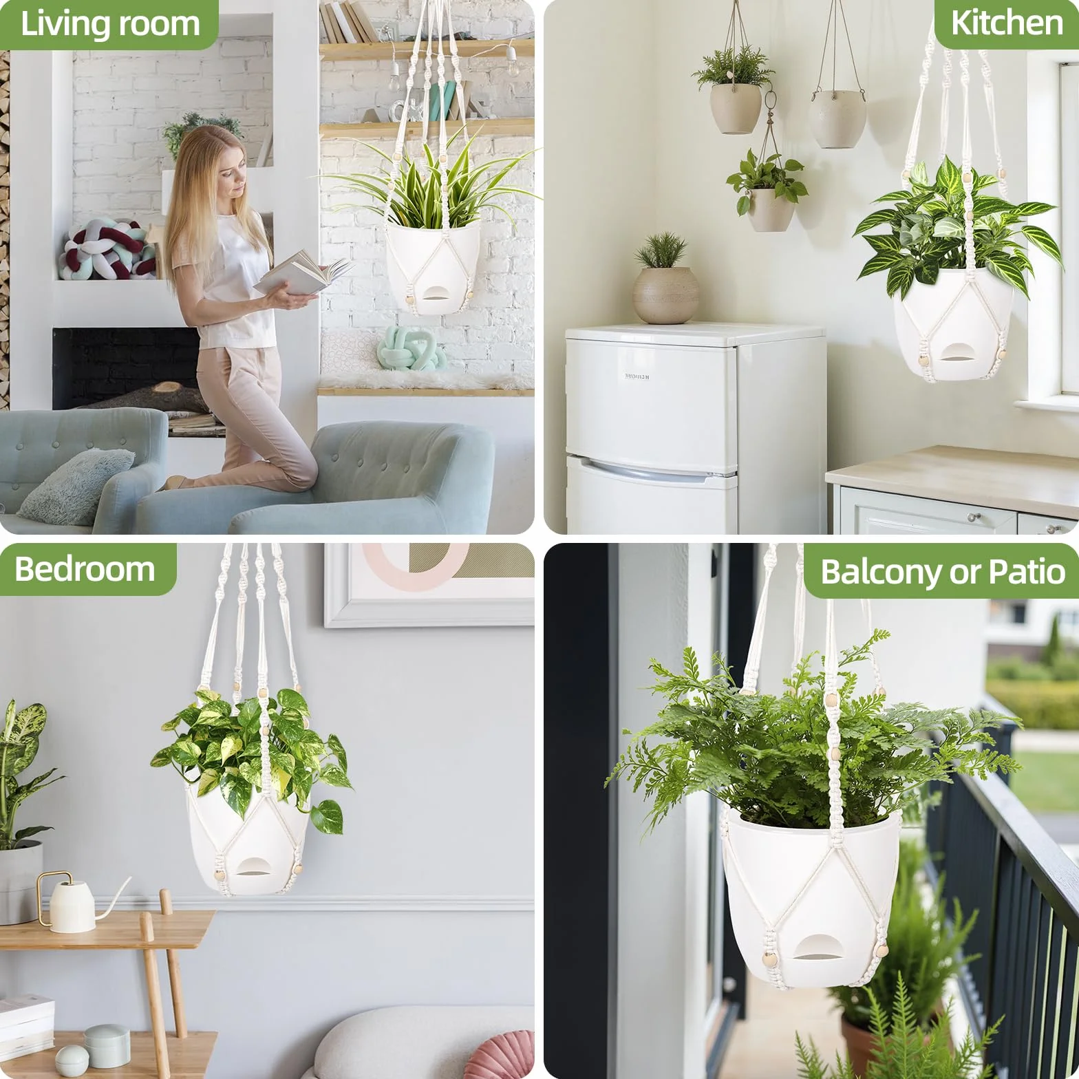 Pot Suspendu Plante Exterieur Intérieure 14,5cm Macrame Suspension 86,36cm Plastique avec Trou de Drainage