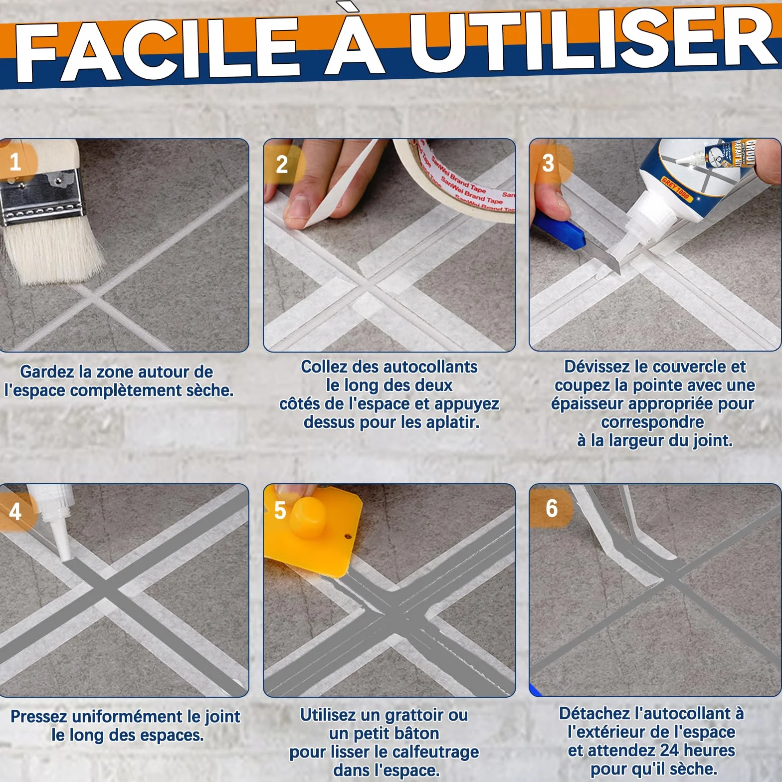 Kit de Réparation de Joints de Carrelage, Lot de 2 Réparations de Joints de Carrelages, Réparation de Joint de Carrelage à Séchage dans la Salle de Bain, Restauration (Gris, 2)