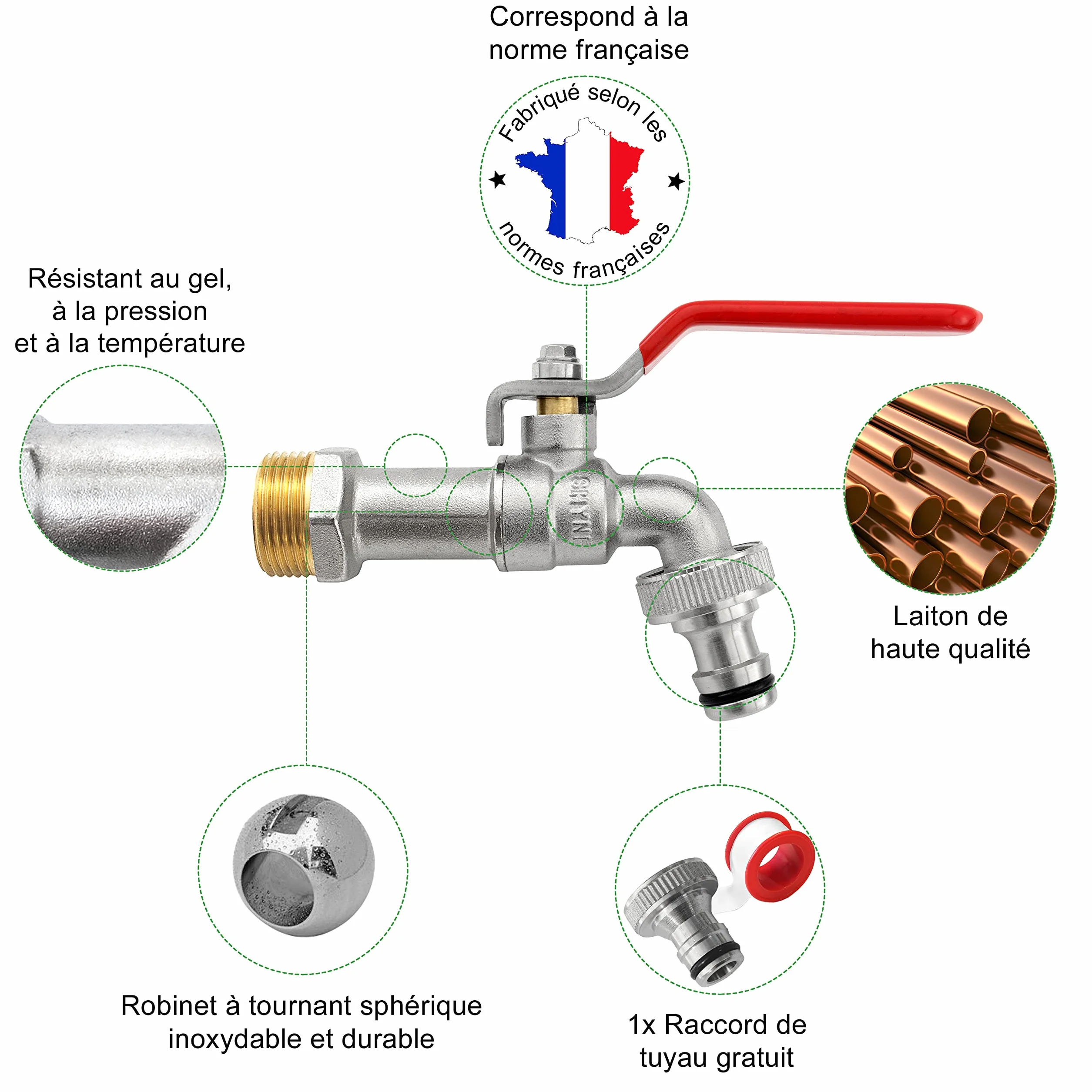 Robinet d'eau en Laiton 3/4'' Pouce (20/27) Résistant à la Rouille et au Gel pour Jardin
