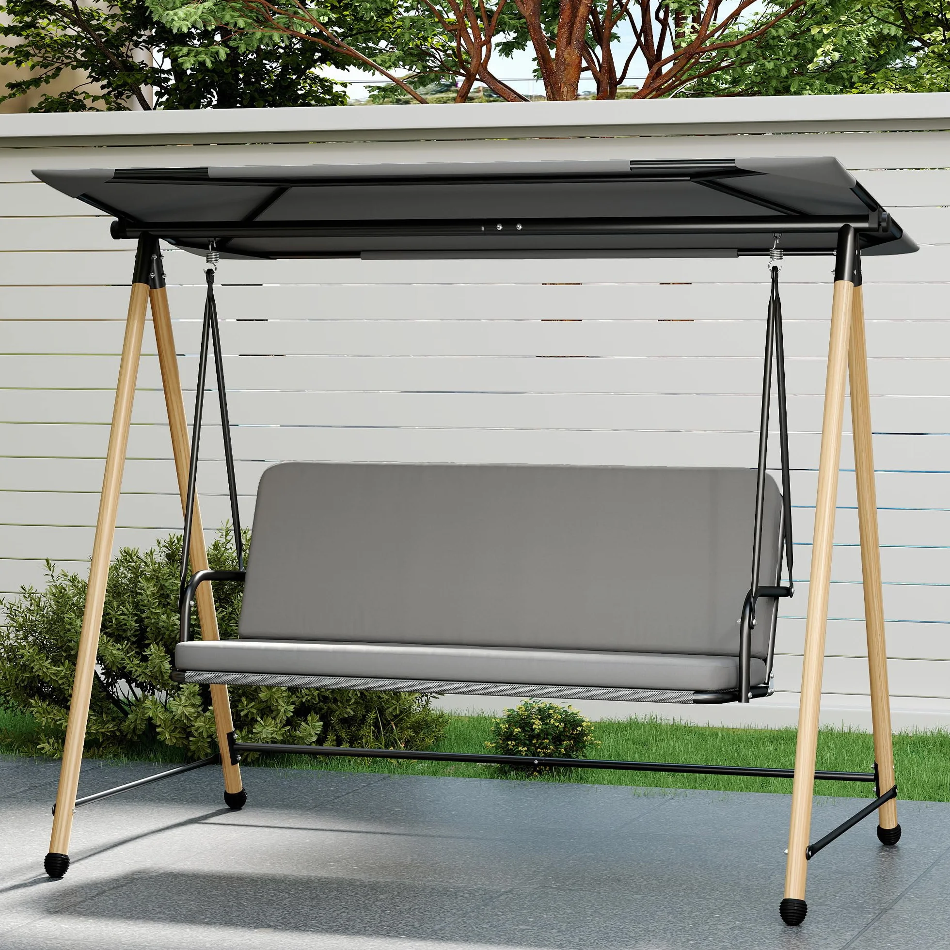 Outsunny Balancelle de Jardin 3 Places, Balançoire Extérieure Toit Réglable, Cadre Acier 360 kg 208x125x180 cm Gris