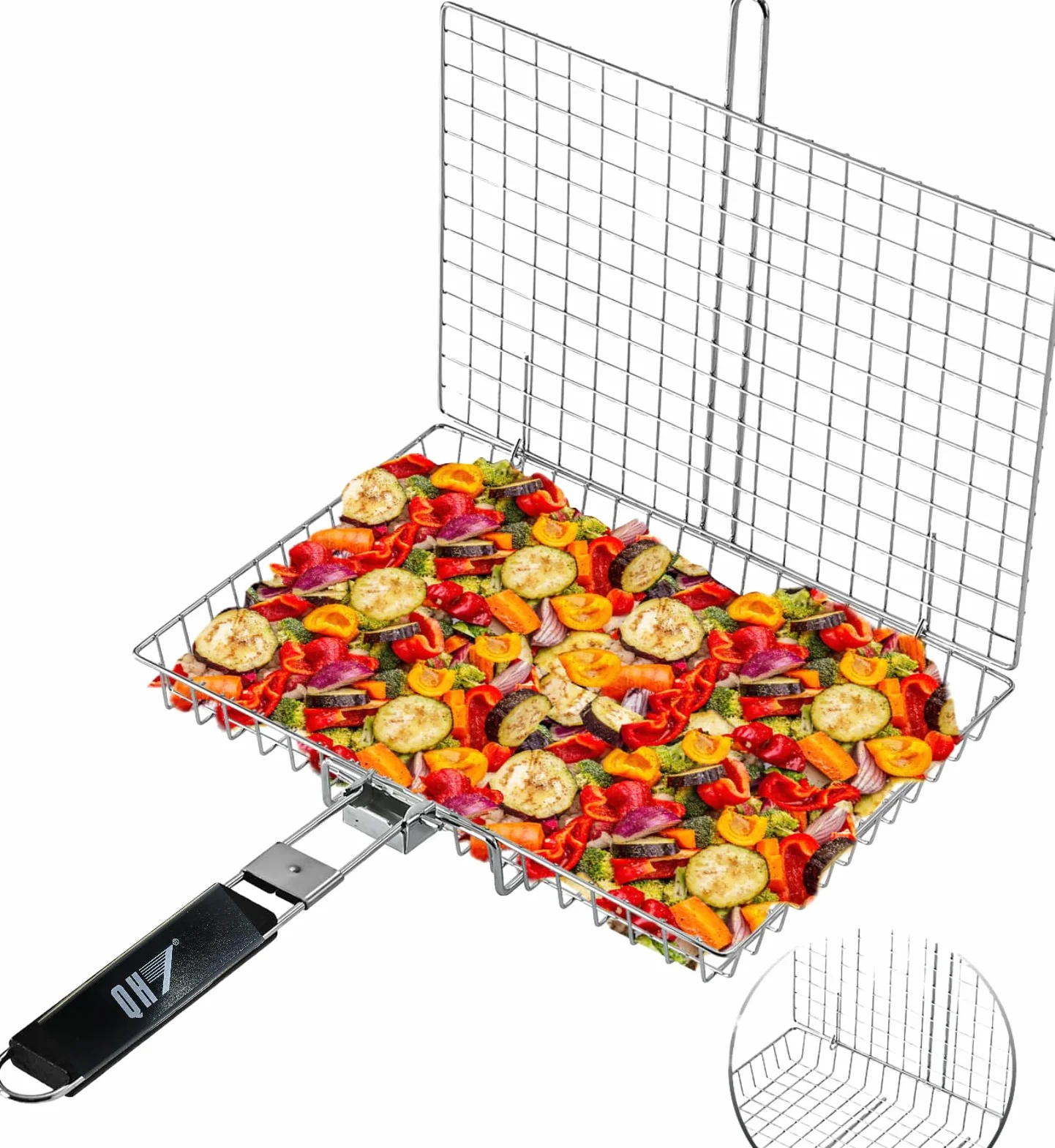 Panier de barbecue en acier inoxydable pliable et portable avec poignée amovible pour camping
