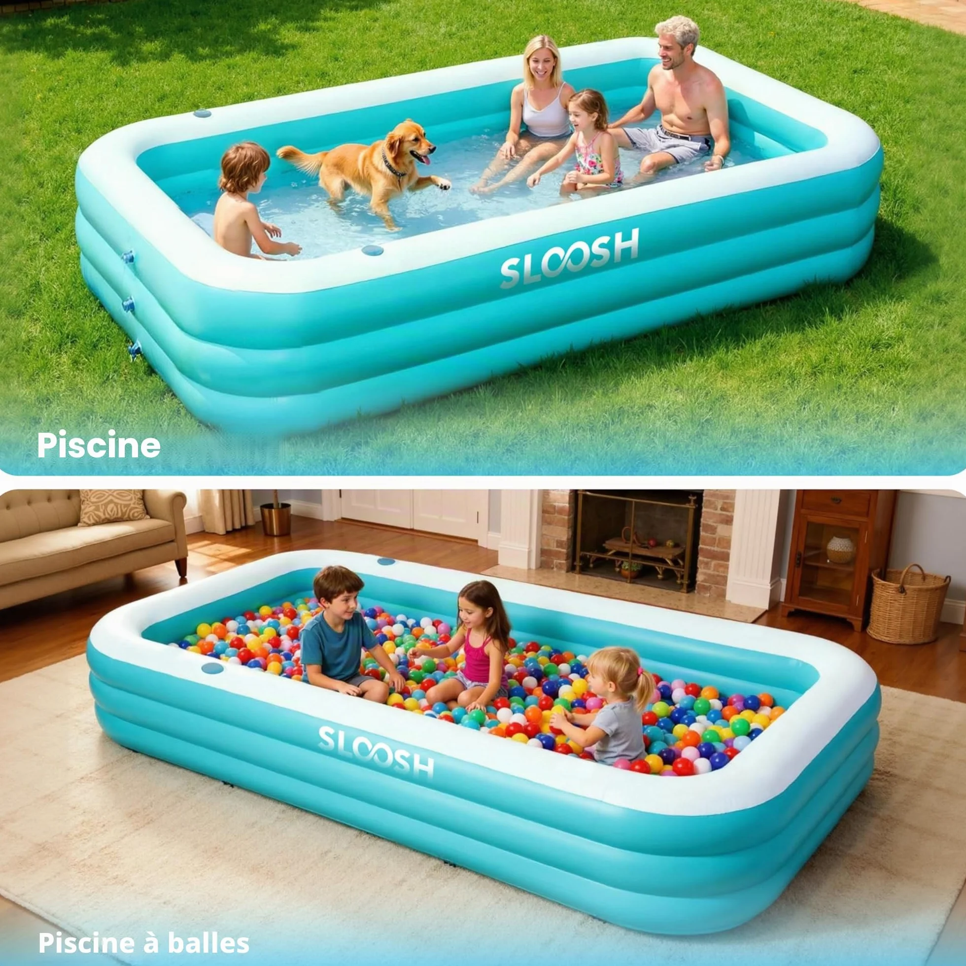 SLOOSH Piscine gonflable pour adultes 304,8 x 182,9 x 55,9 cm familiale hors sol durable