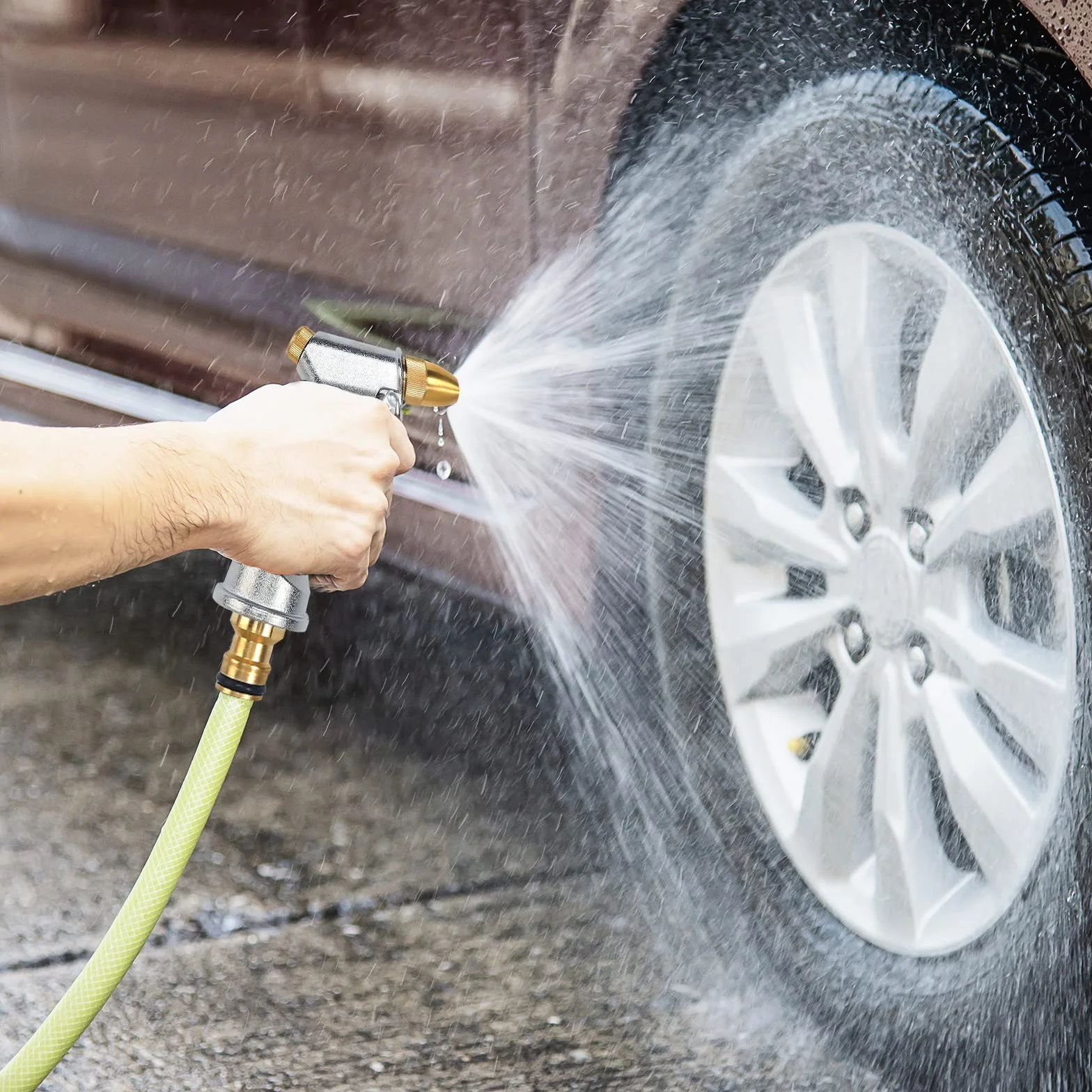 Pistolet pulvérisateur en métal pour tuyau d'arrosage résistant, lavage de voiture et animaux domestiques
