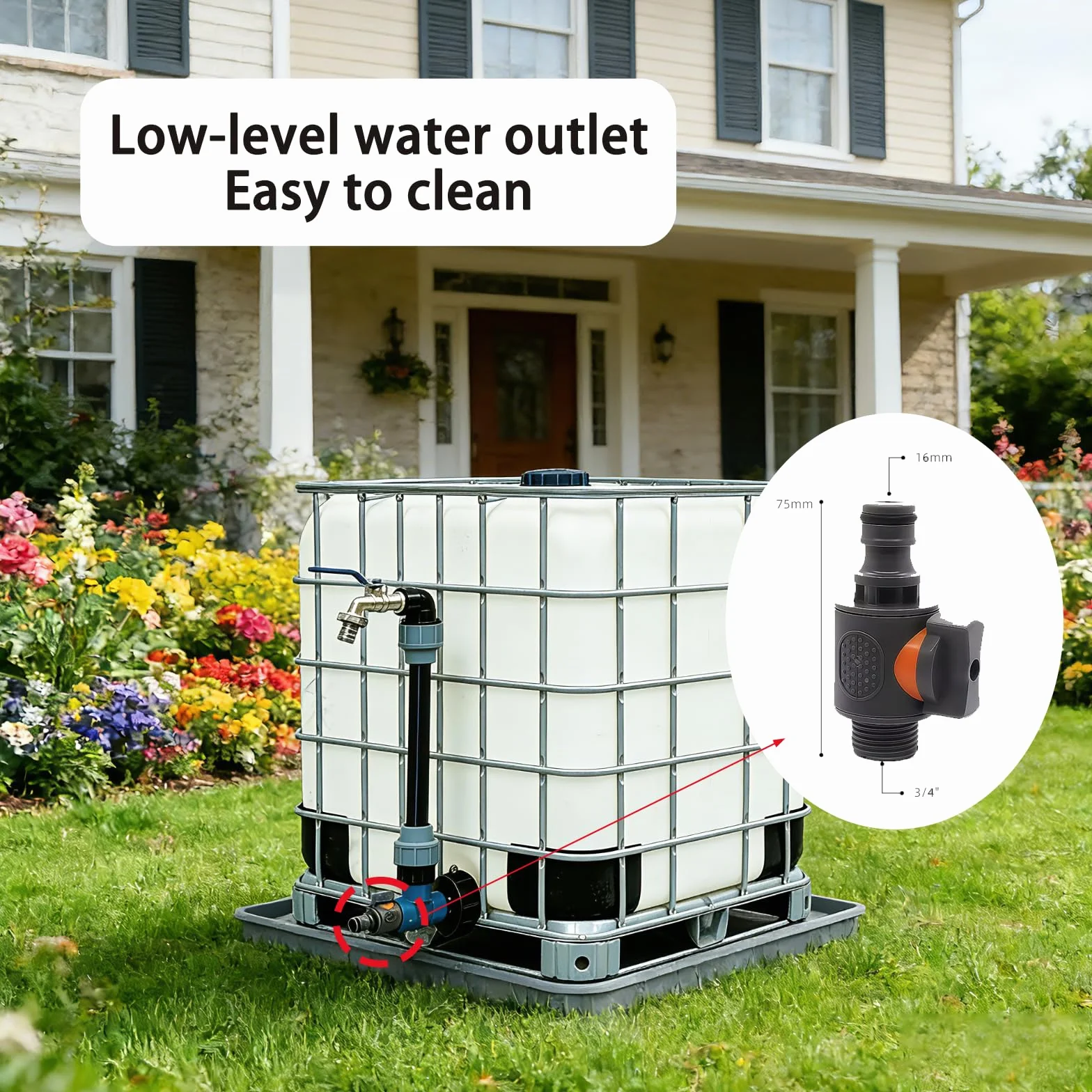 Robinet Cuve 1000l Col De Cygne 3/4", 2 En 1 Adaptateur Cuve 1000l, Robinet Récupérateur Eau De Pluie, Vanne Pour Réservoir Eau 1000 Litres Extérieur