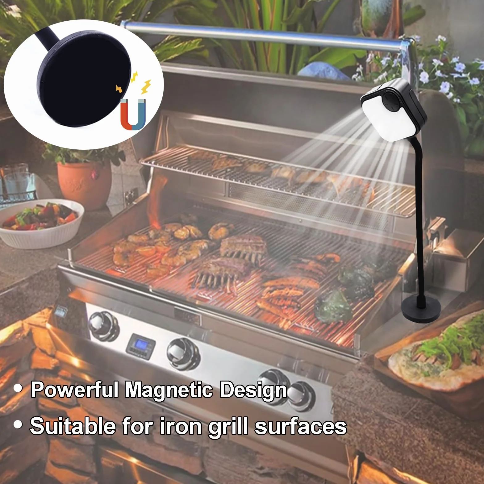 Lampes pour barbecue d'extérieur rechargeables magnétiques ultra-lumineuses noir