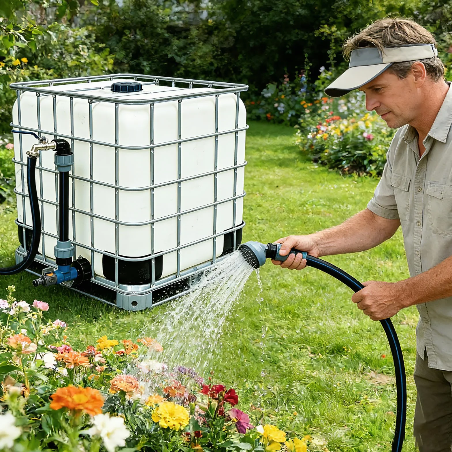 Robinet Cuve 1000l Col De Cygne 3/4", 2 En 1 Adaptateur Cuve 1000l, Robinet Récupérateur Eau De Pluie, Vanne Pour Réservoir Eau 1000 Litres Extérieur
