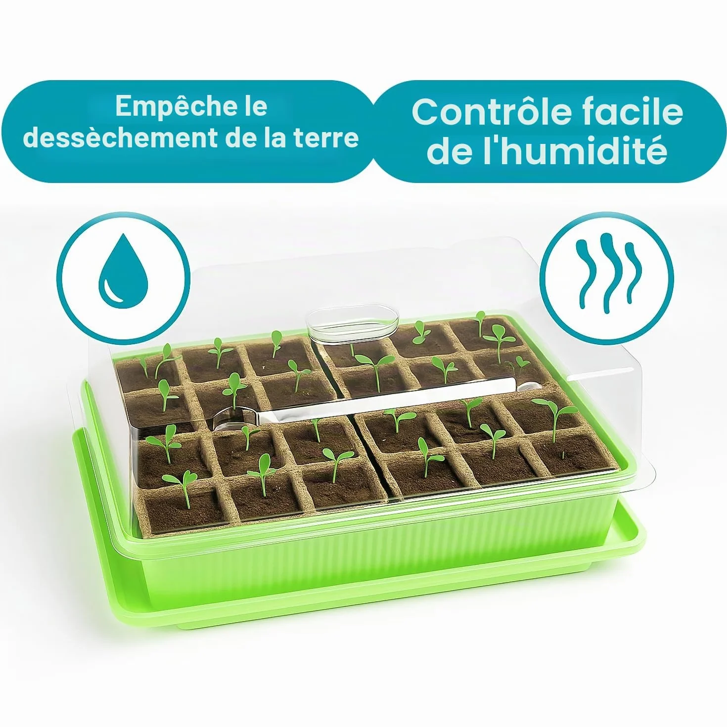 com-four® Serre d'intérieur pour semis - Kit de Culture 48 Plantes - Bac de Plantation 27 x 19 x 11 cm 2 pièces