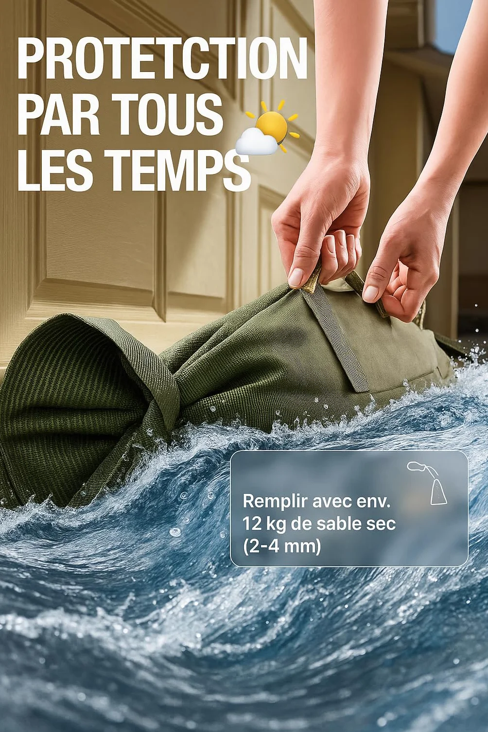 Sacs de sable anti-inondation 25x100cm avec poignée tissu monofilament résistant UV