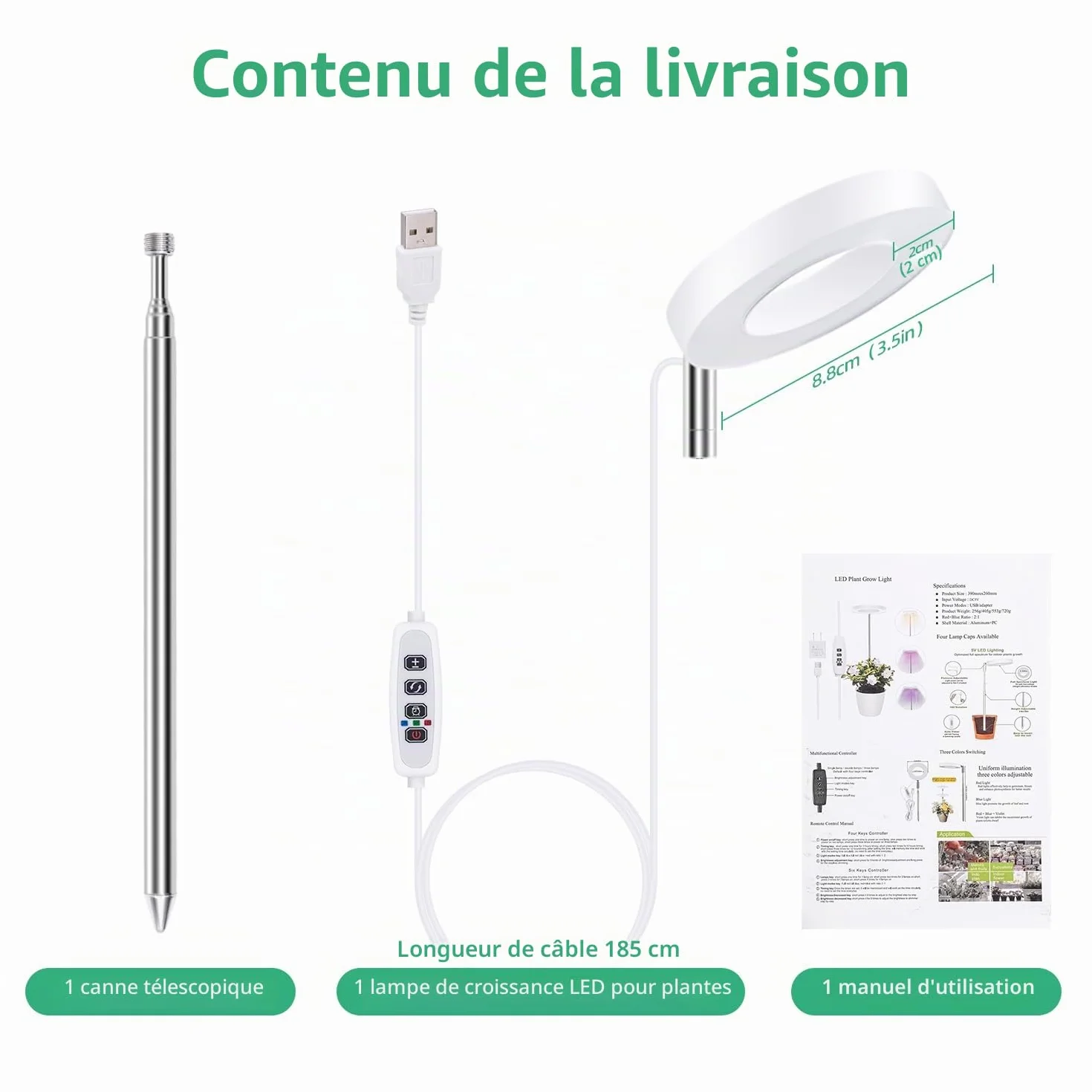 Mcbazel Lampe Plante LED Croissance 24 LED Spectre Complet Hauteur Réglable 61,5 cm Minuterie 4H/8H/12H 10 Niveaux Luminosité