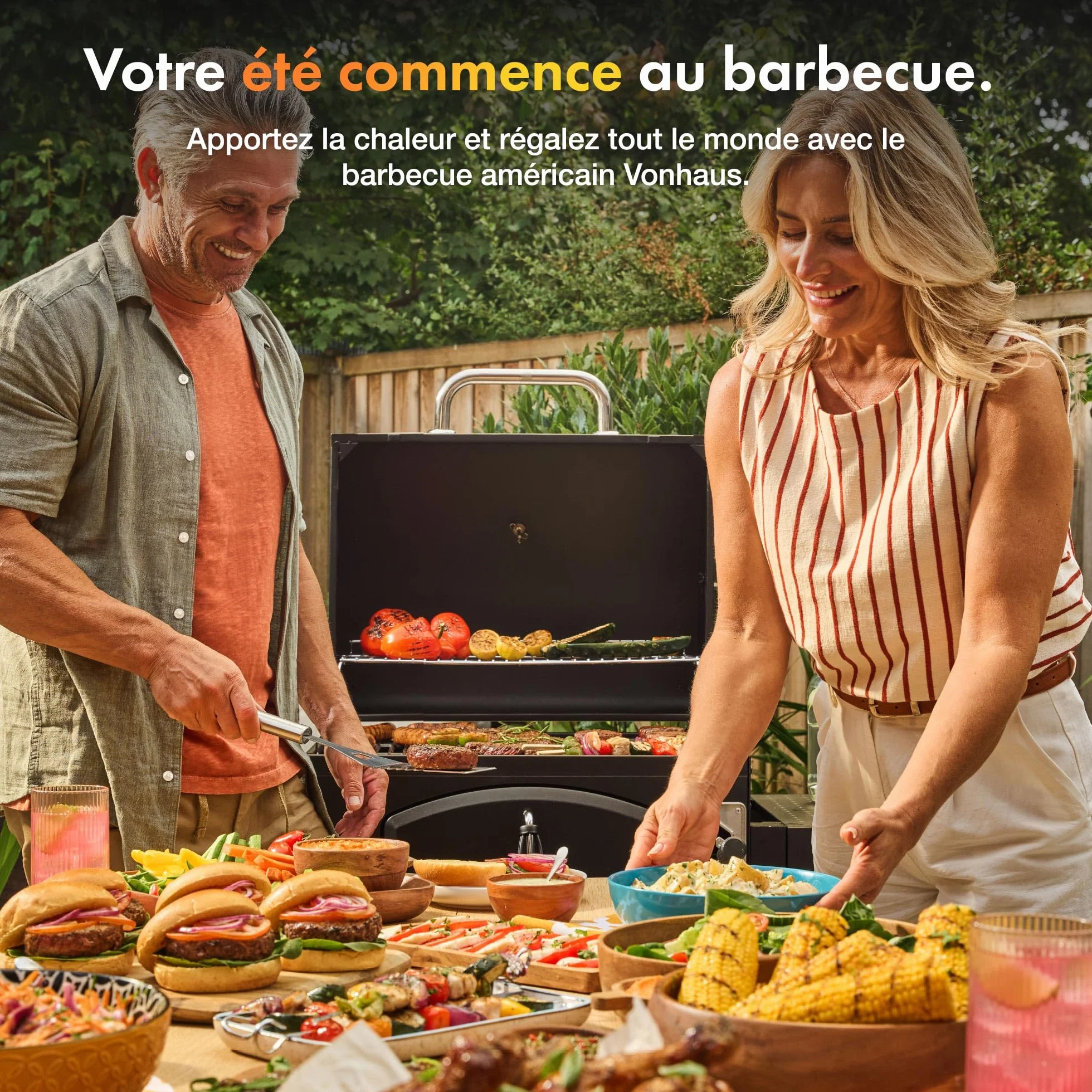 VonHaus Barbecue au Charbon XL avec Grille de Maintien au Chaud et Tablettes Rabattables – Grill et Fumoir 2-en-1
