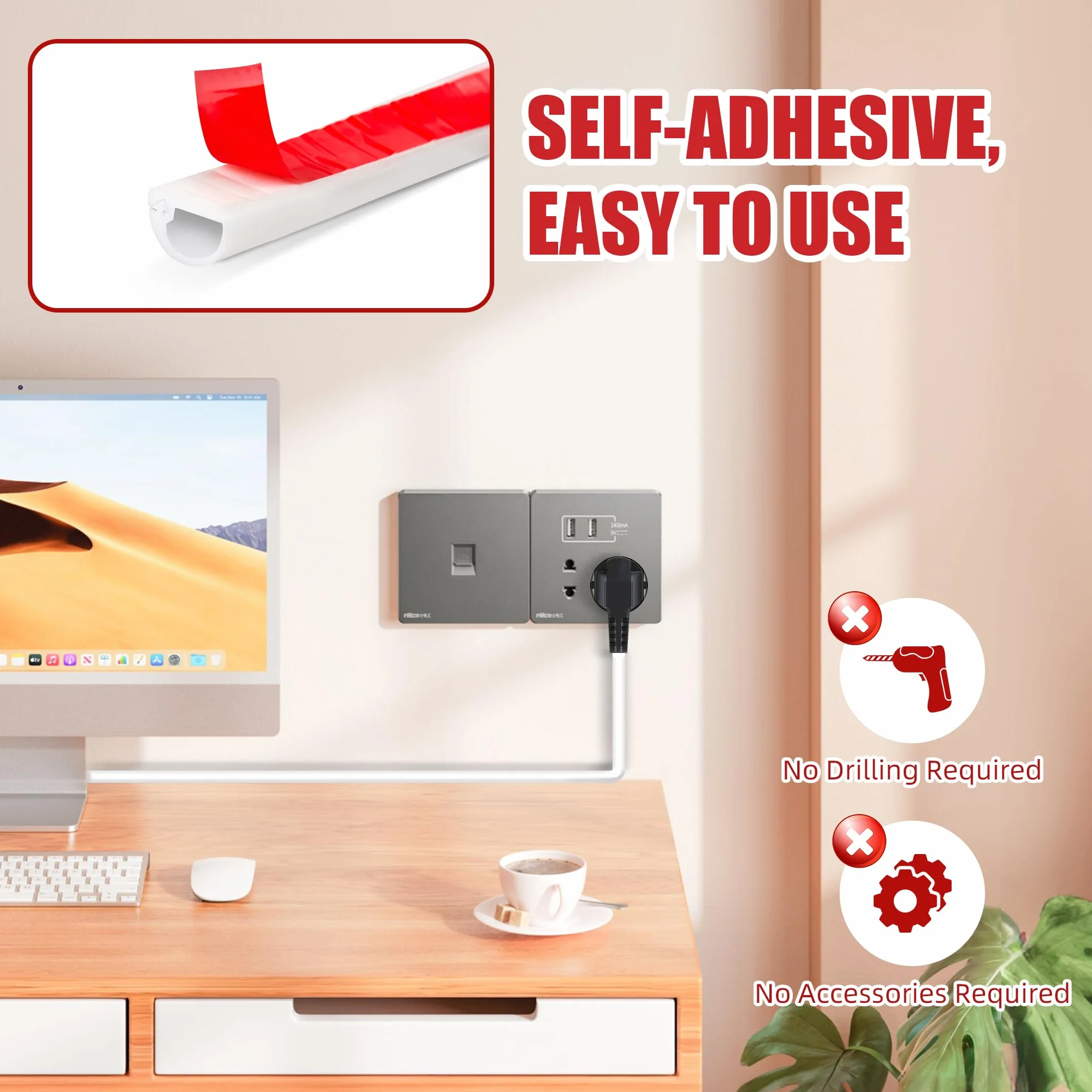3 Mètres Goulotte Passe Cable, Auto-AdhéSif Cache Cable Silicone TV Mural, Facile à Couper Montage Goulotte Autocollante, pour La Maison Bureau Blanc 15mm×10mm