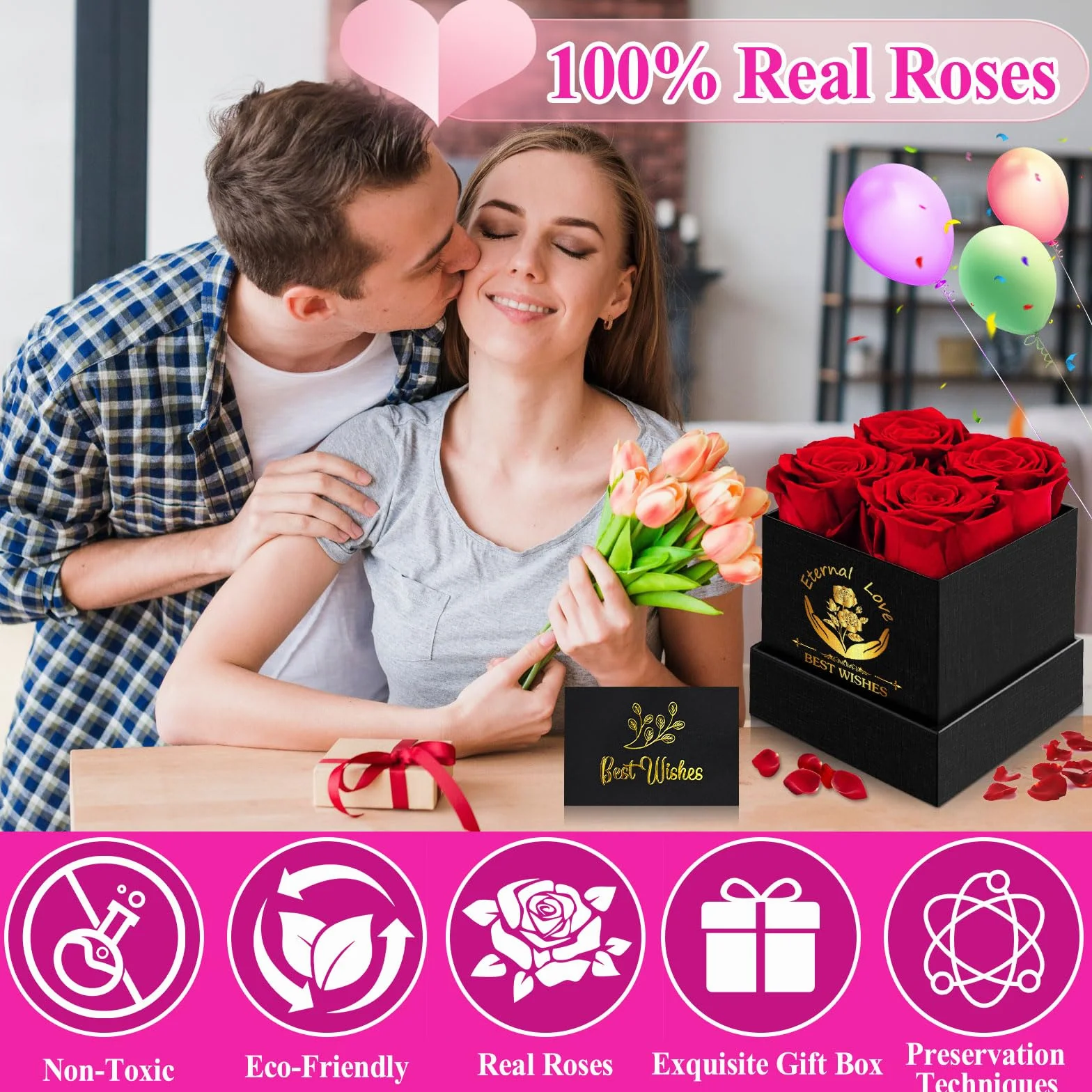 Rose Éternelle dans une Boîte Cadeau Personnalisé pour Femme Maman Anniversaire Saint Valentin
