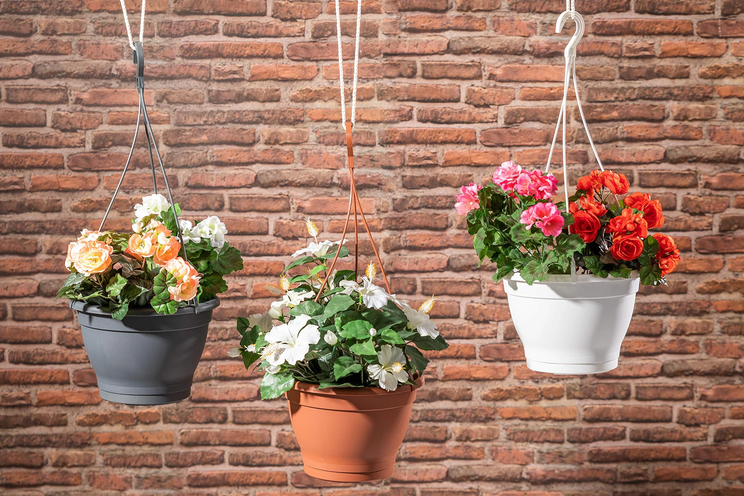 Greemotion Panier à Fleurs Suspendu Lea, Pot de Fleurs Plastique Ø 25 cm, Anthracite
