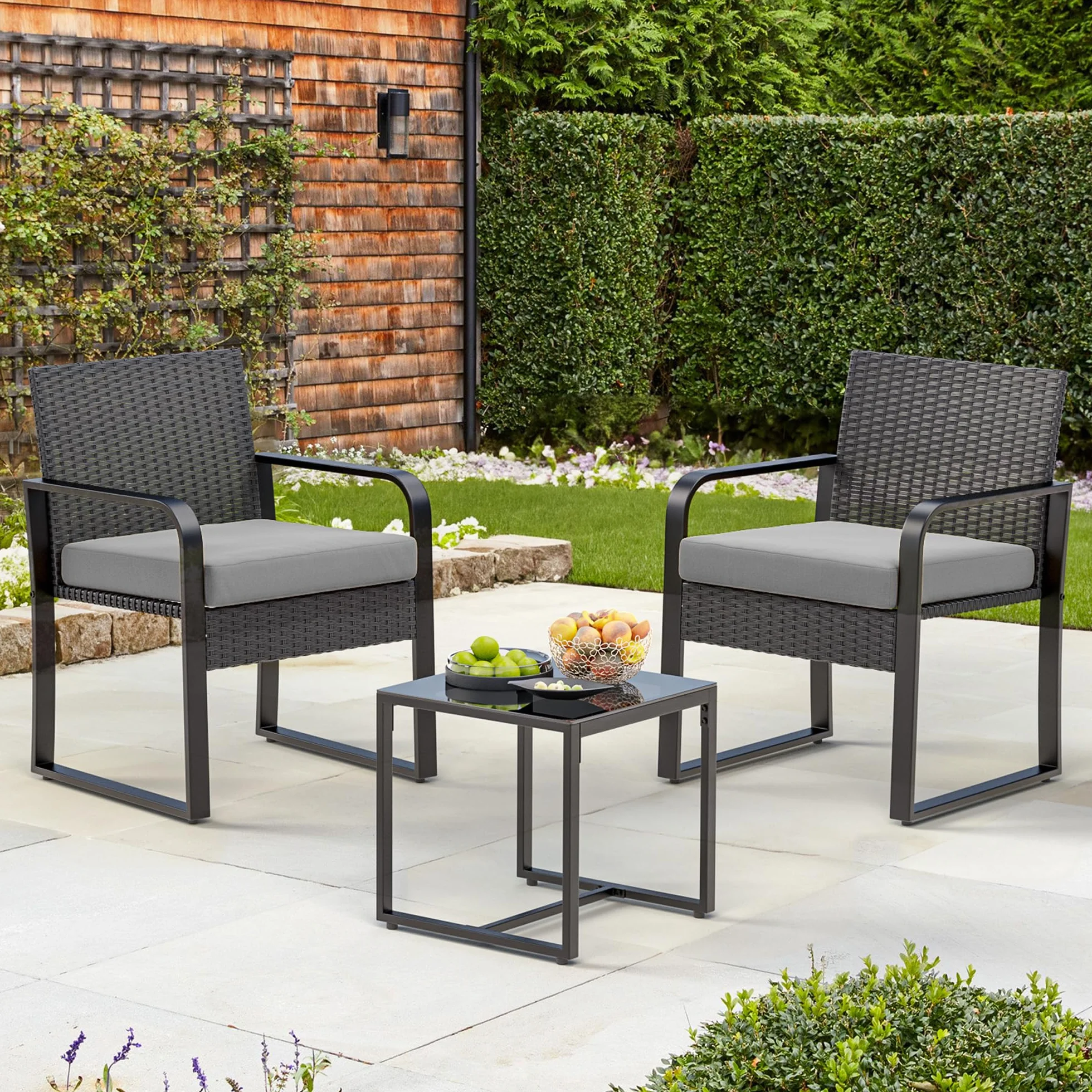 Bealife Ensemble de Meubles de Jardin en Rotin pour 2 Personnes, Gris