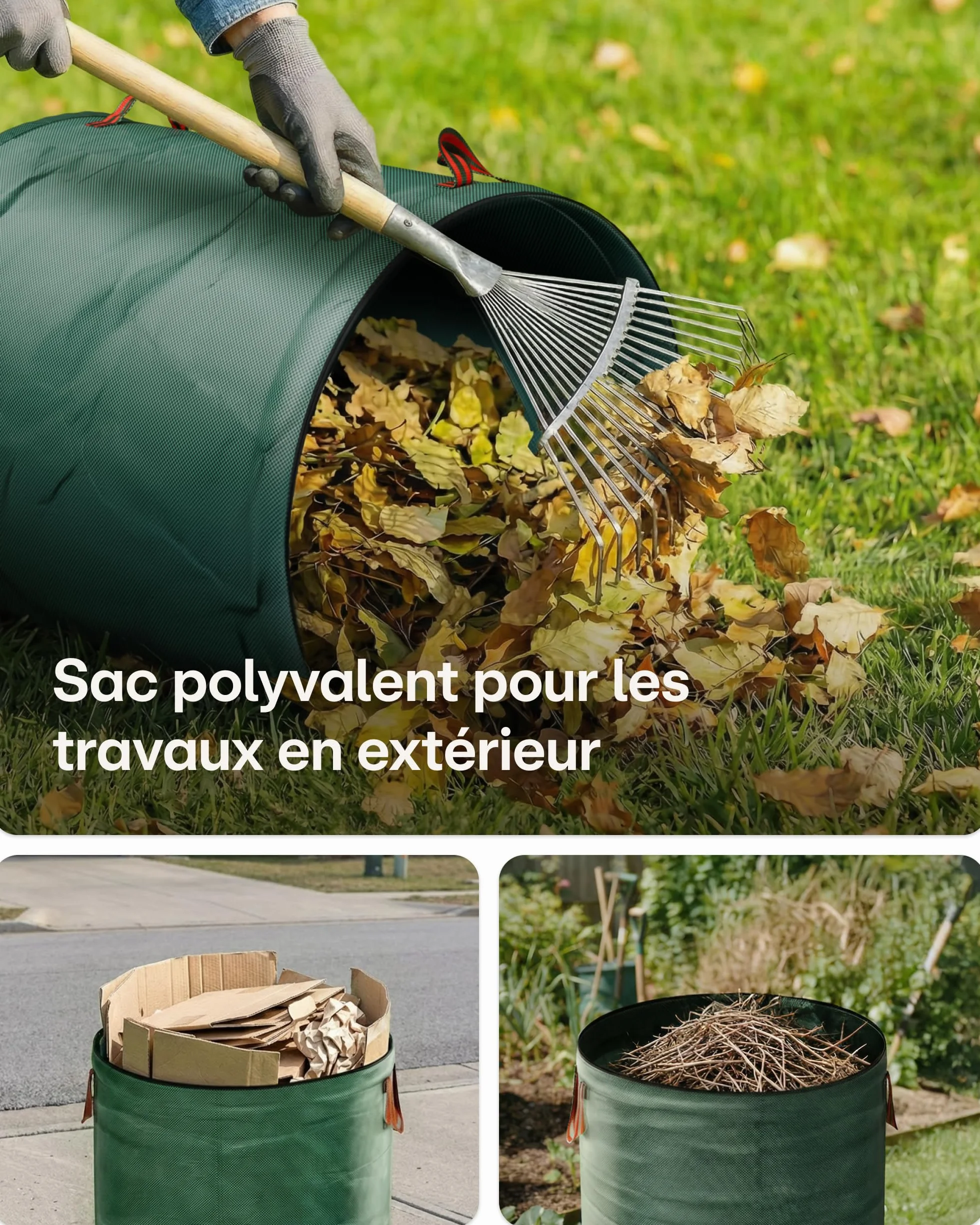 Praknu Sac Jardin Dechets Verts 300L avec Couvercle - Sac Jardinage Réutilisable avec 4 Poignées - Pliable