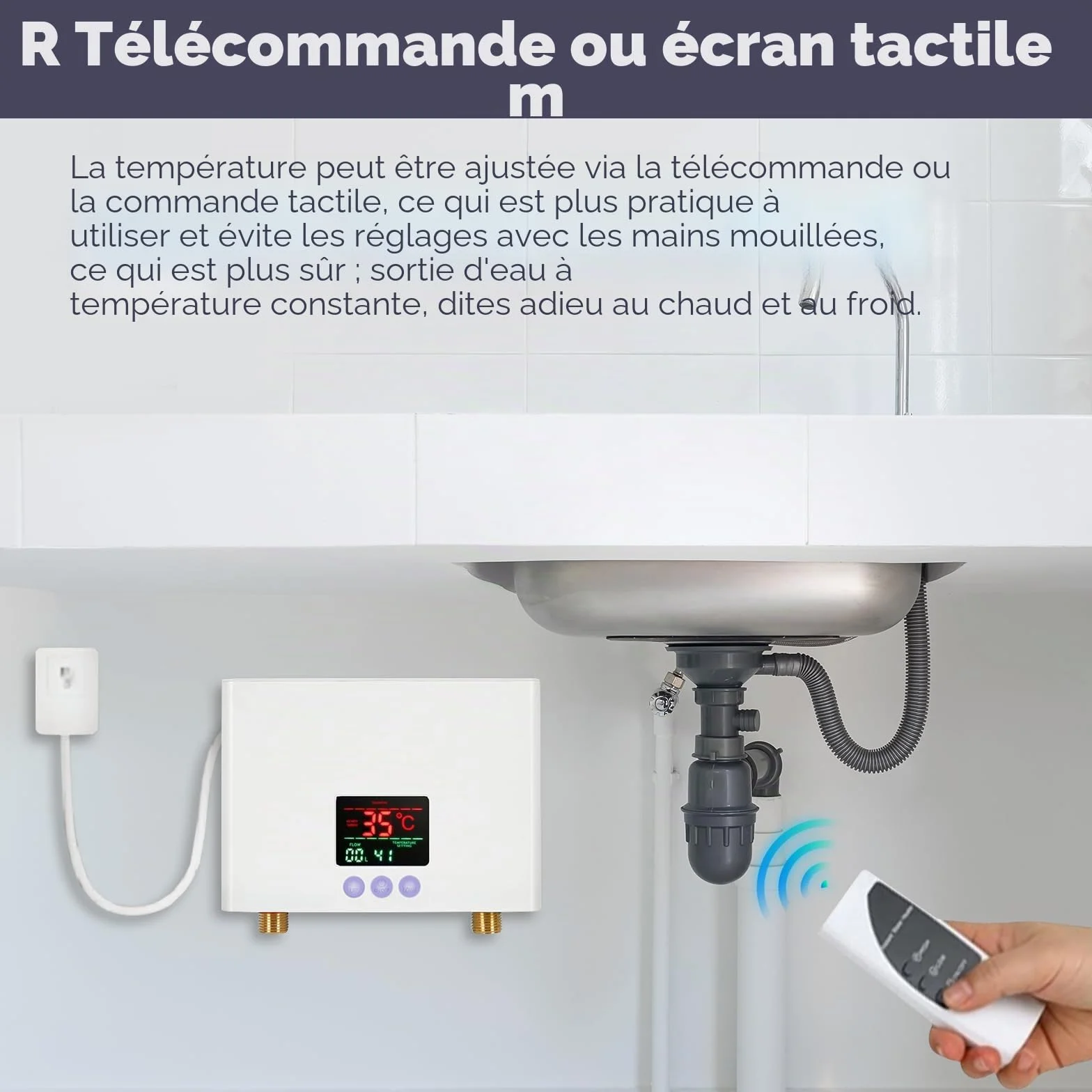 Chauffe-eau instantané électrique 220V 3KW avec affichage LED