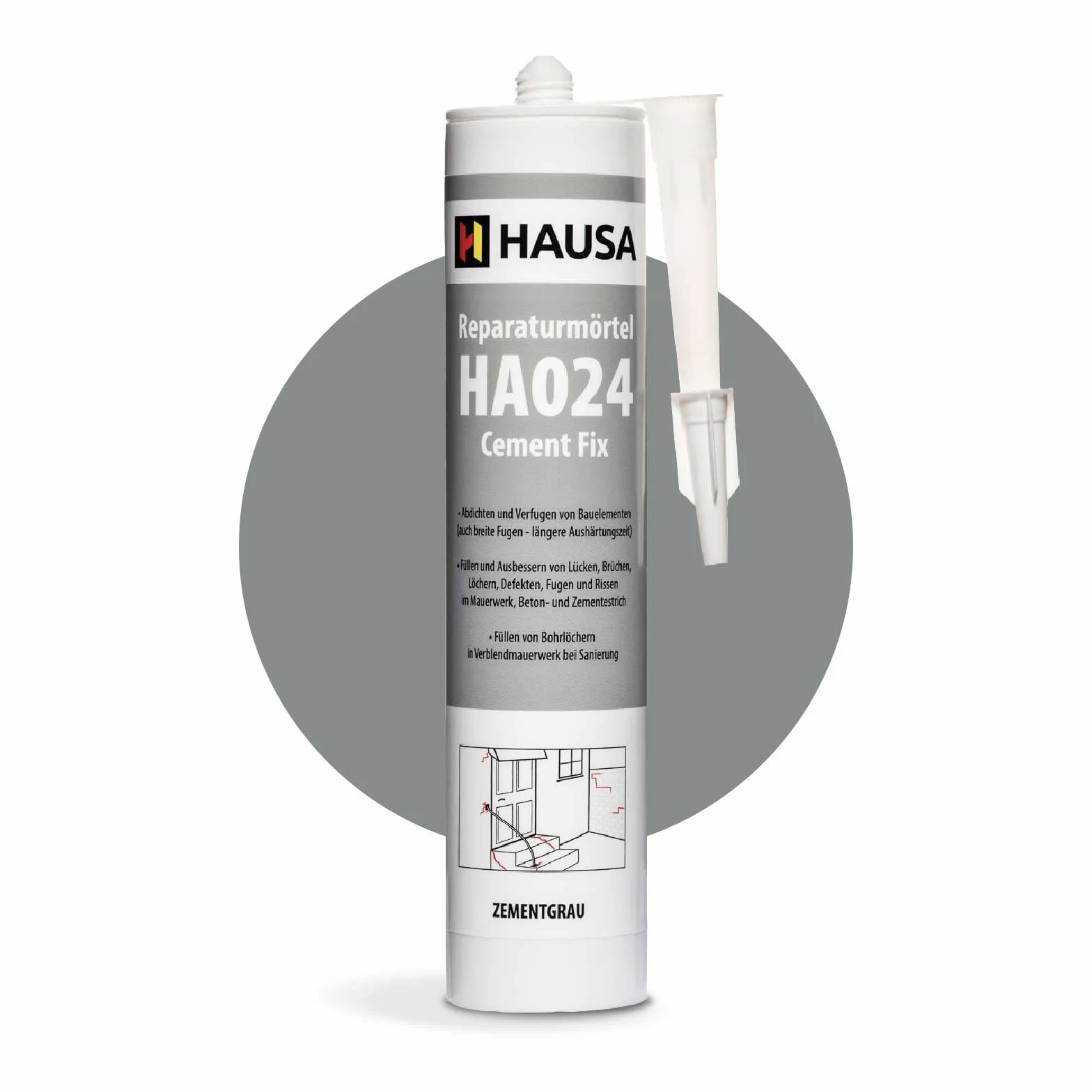 HAUSA Mortier de Réparation Cement Fix HA024 Mortier Prêt à l'Emploi pour Jointoiement Remplissage Cassures Fissures Ciment Rapide pour Intérieur et Extérieur Gris Ciment 4x 310 ml