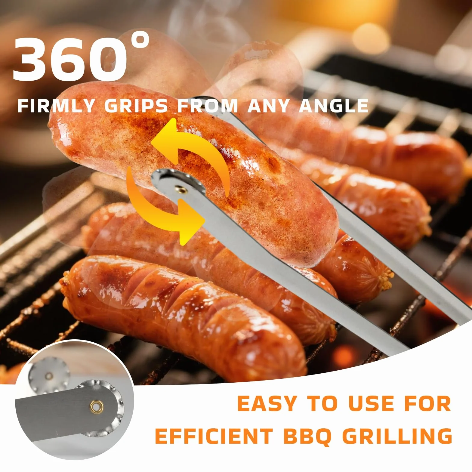 Pince Barbecue Inox à Roulette 36cm Acier Inoxydable pour Grillades