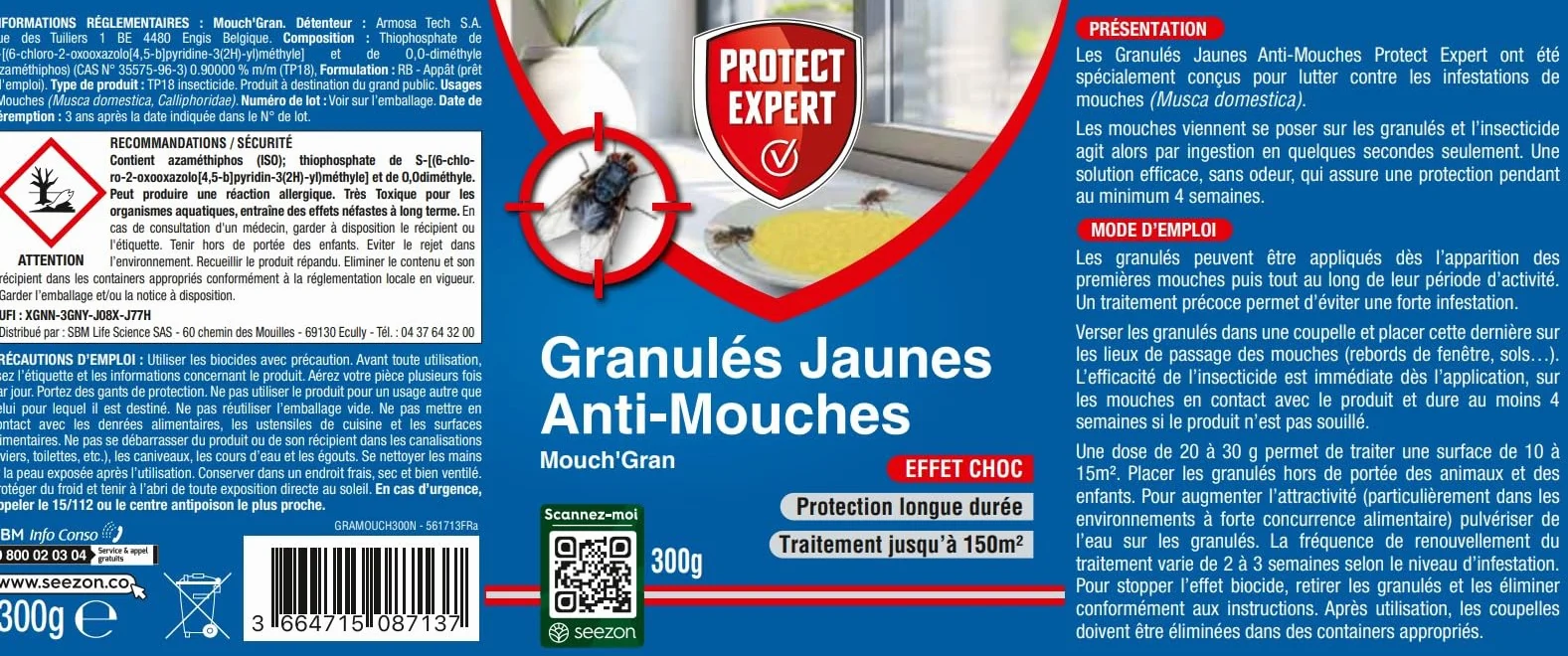 Protect Expert Granulés Anti Mouches 300g - Très Forte Appétence - Efficacité Rapide - Spécial Infestation