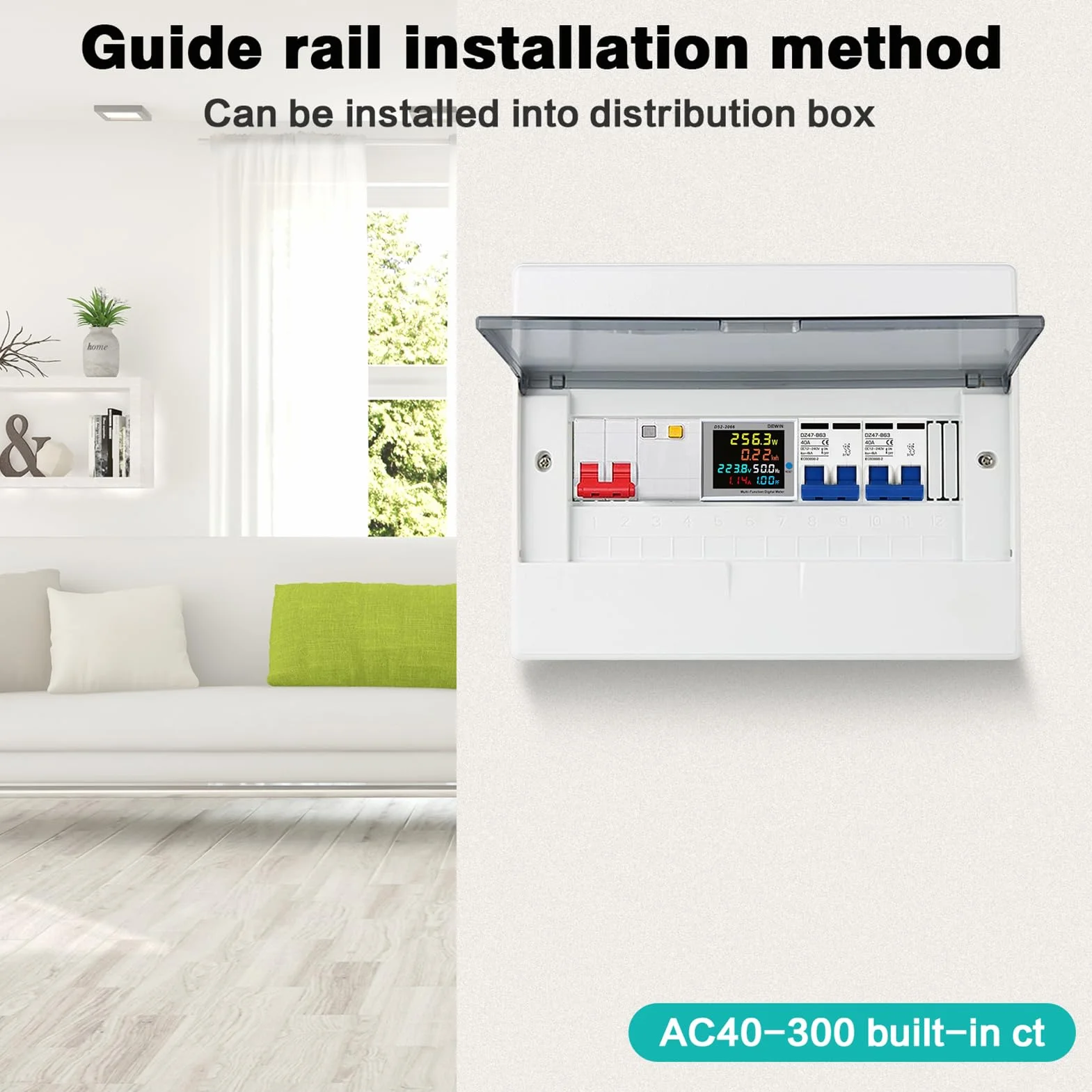 Compteur d'énergie sur rail DIN, 40-300 V CA, 100 A, wattmètre 6 en 1, compteur d'énergie numérique LCD, ampèremètre monophasé