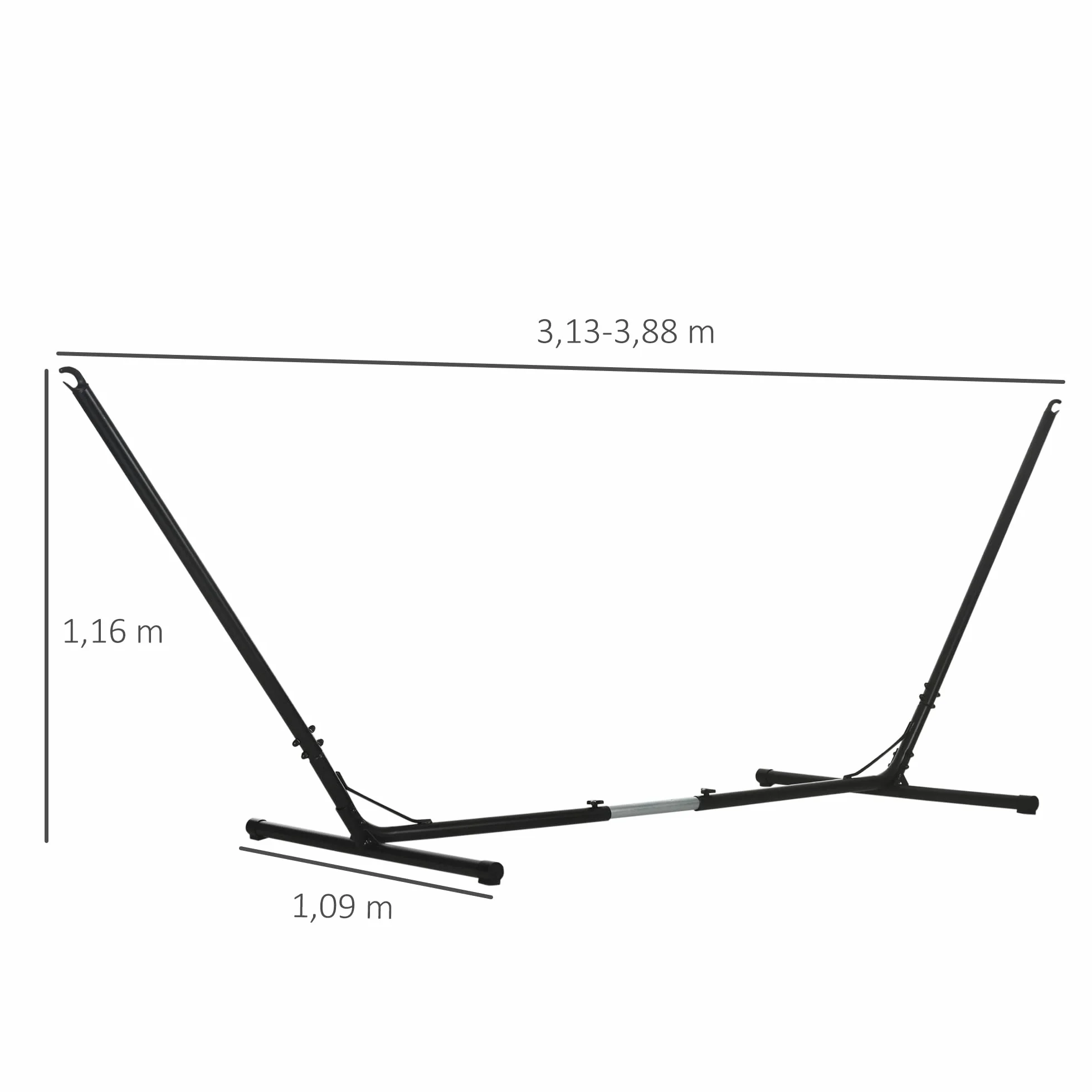 Outsunny Support Pied de hamac réglable métal époxy Noir 3,08-3,80L x 1,09l x 1,16H m