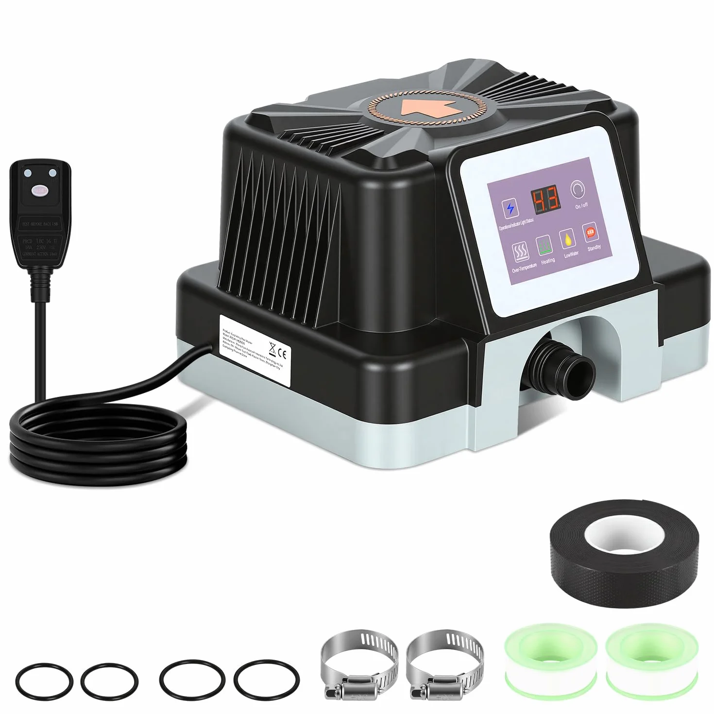 Daromigo Chauffage de piscine électrique 3000 W avec affichage numérique, réglage 37-45 °C, protection FI