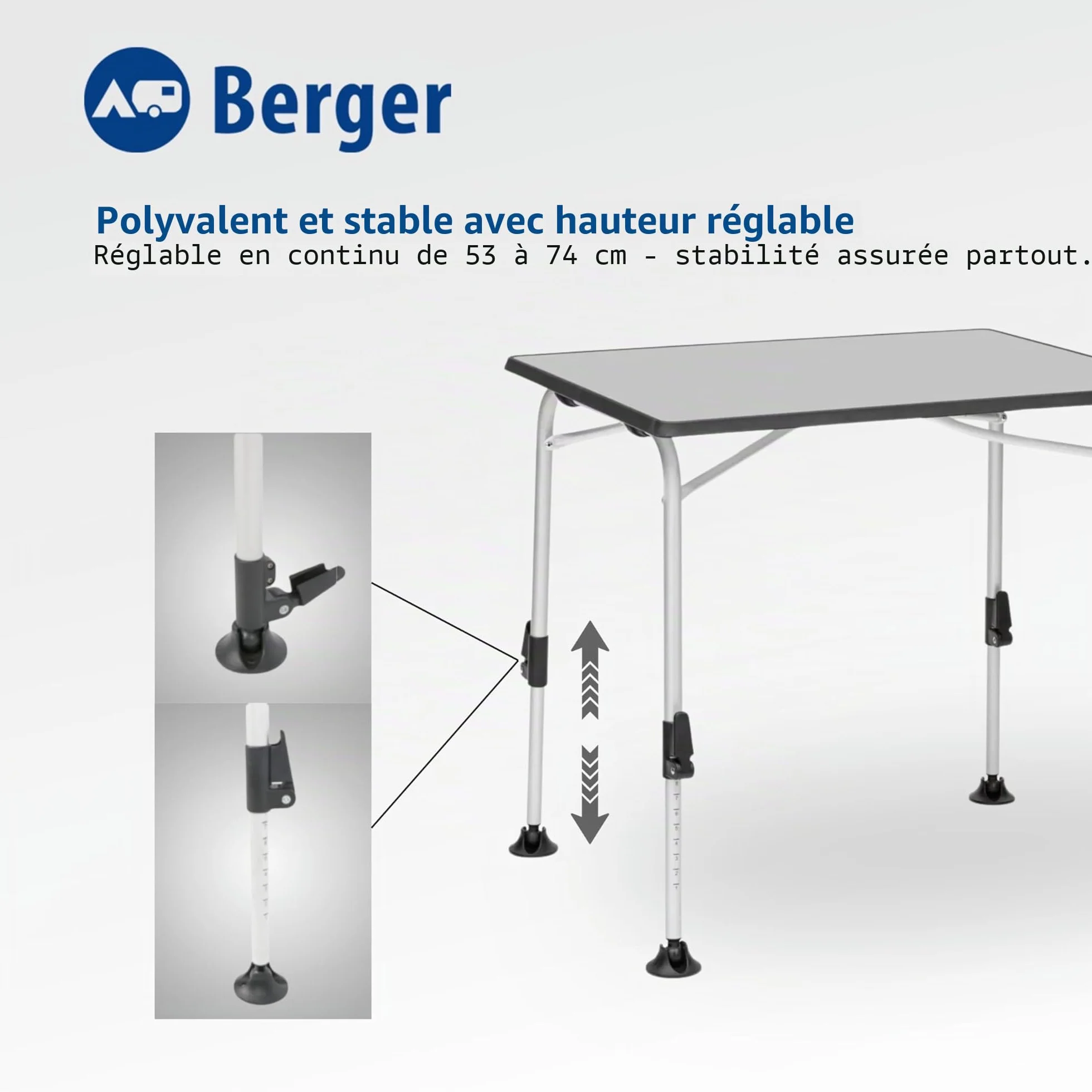 Berger Table de Camping Pliante IVALO 1 80 x 60 cm Blanche Réglable