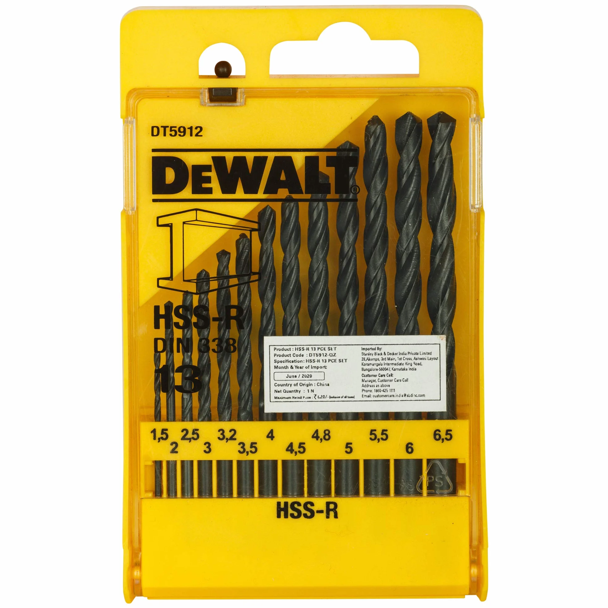 DEWALT Jeu de 13 Forets HSS-R DIN 338 DT5912-QZ