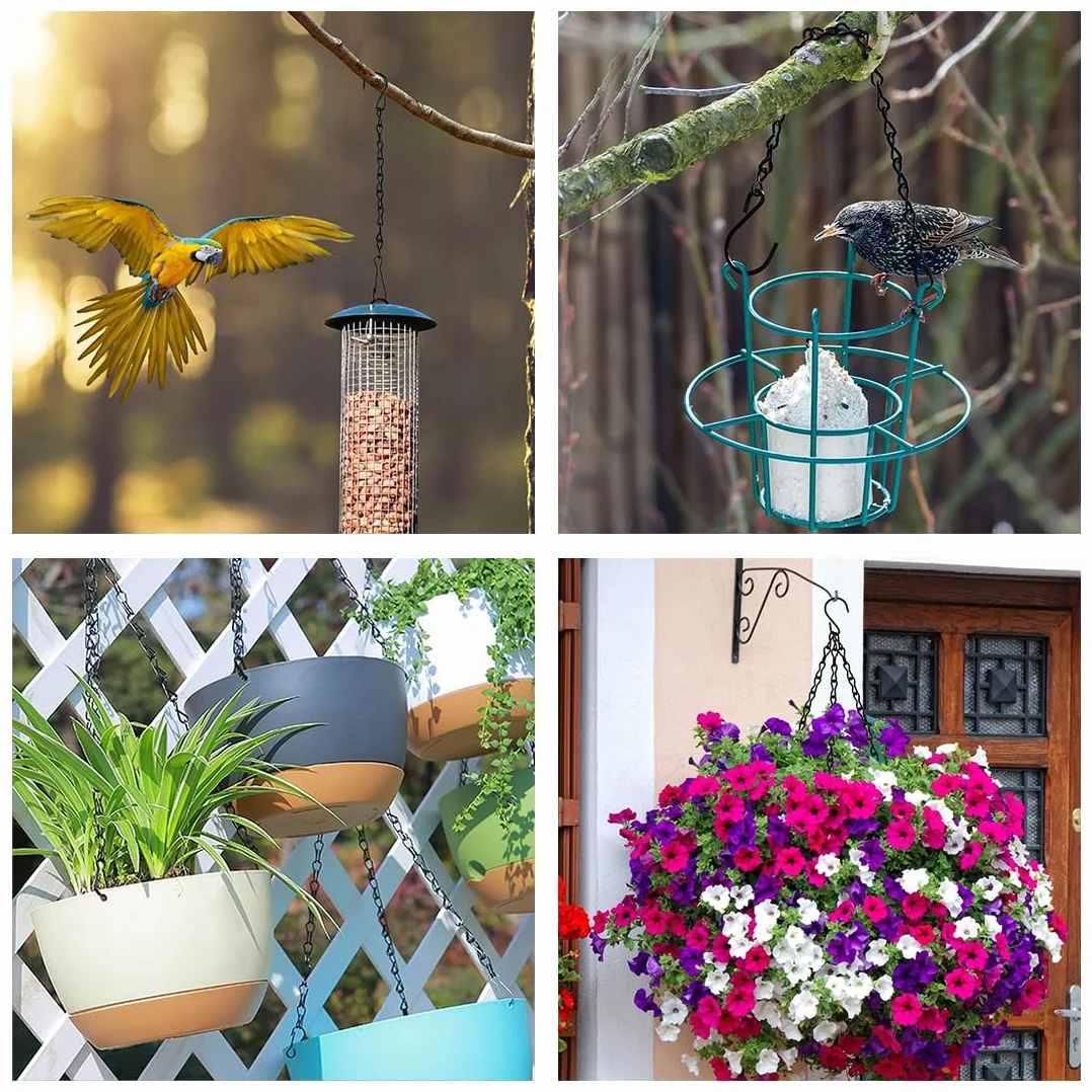 Lot de 4 chaînes en Acier avec Crochet et Mousqueton remplaçables pour Mangeoire à Oiseaux