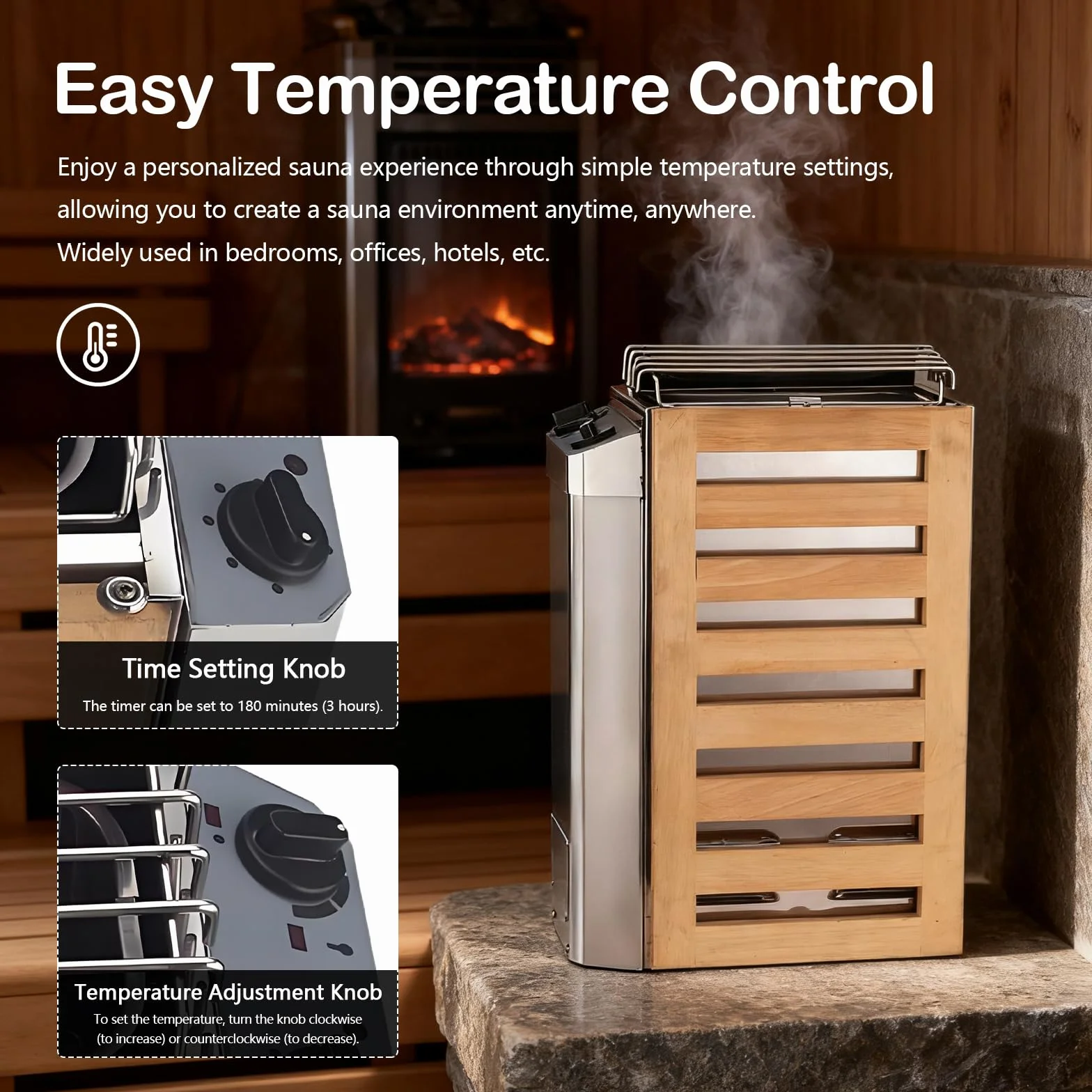 Poêle Sauna électrique Portable 3,6 Kw En Acier Inoxydable Avec Commandes Internes Pour L'Intérieur Et L'extérieur Avec Minuterie 3 Heures Et Contrôleur Numérique Pour 3 à 6 M³ Accessoires Sauna