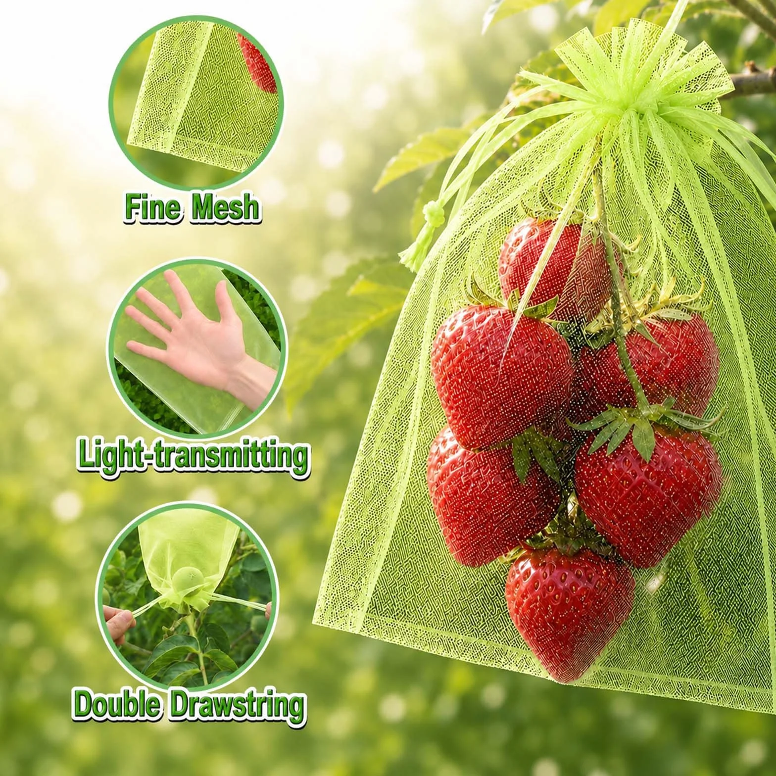 Lot de 100 Sachets Protection Raisin 20x30 cm avec Cordon de Serrage, Sac Protection Fruits Contre Guêpes Oiseaux Insectes
