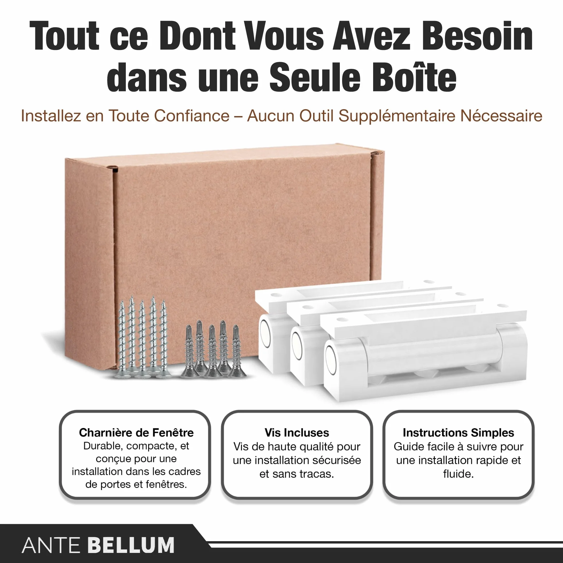 Lot de 3 charnières de porte et de fenêtre - Charnières de porte, bande de fenêtre, ruban de rénovation, pièces de rechange, pour porte anti-insectes, ferrures à bascule (blanc, 3 charnières)