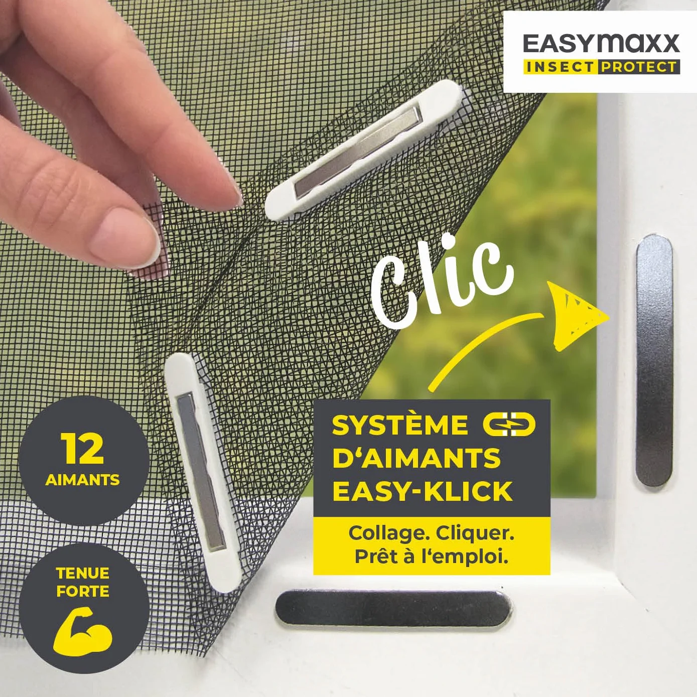 EASYmaxx Moustiquaire de fenêtre avec Magic Click | Peut être découpée individuellement pour toutes les fenêtres jusqu'à 150 x 130 cm | Montage avec 12 aimants - pas de perçage ni de vissage [Noir]
